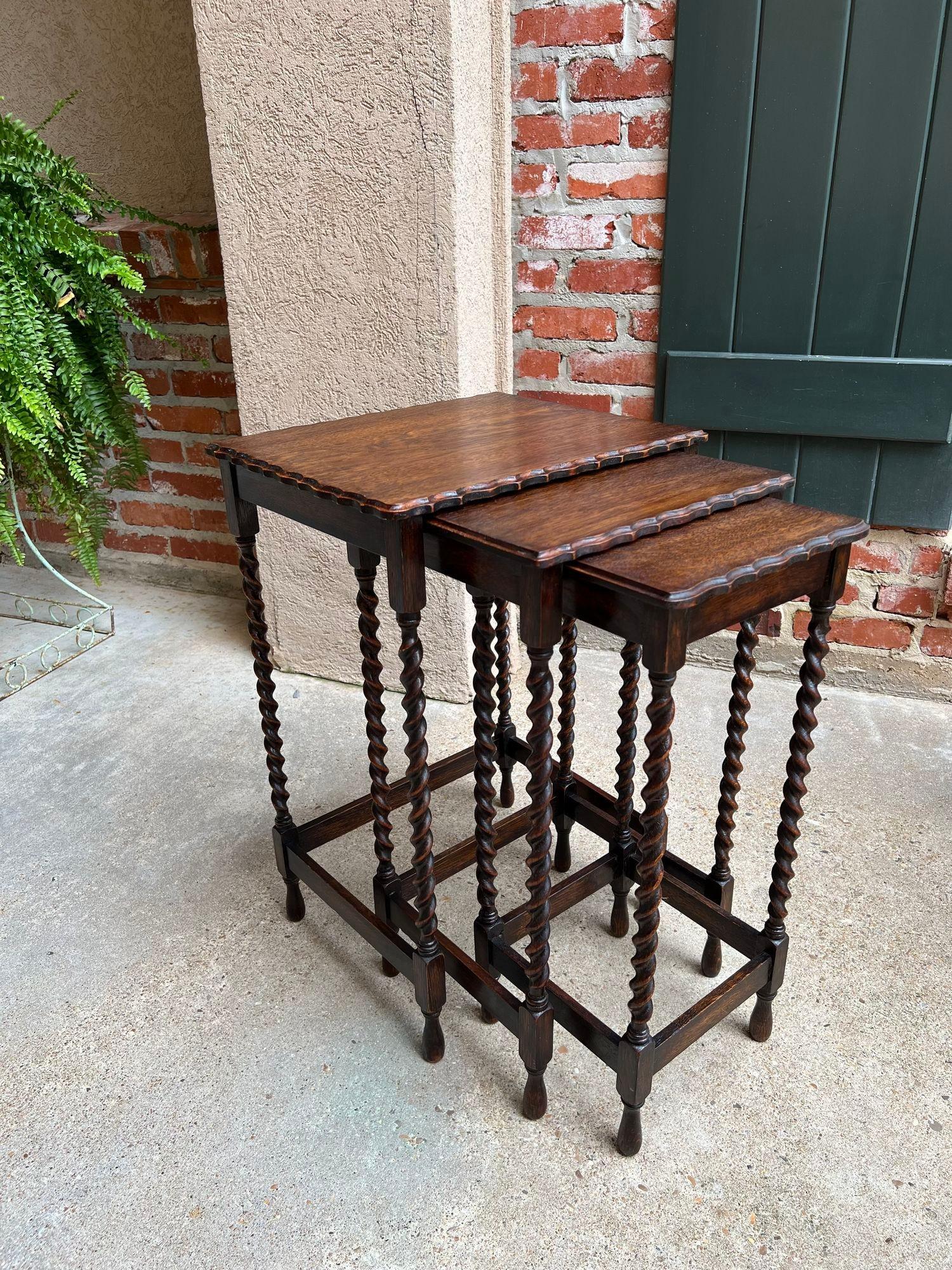 Set 3 Antique English Nesting Table End Sofa Table Barley Twist Tiger Oak Petite 6