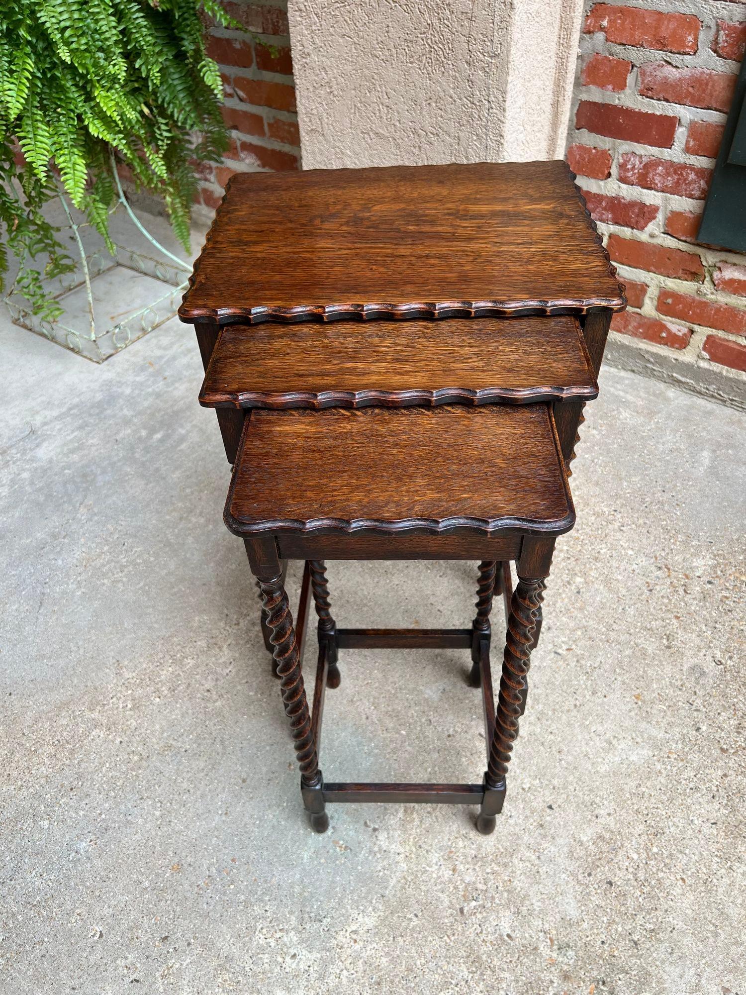 Set 3 Antique English Nesting Table End Sofa Table Barley Twist Tiger Oak Petite 7