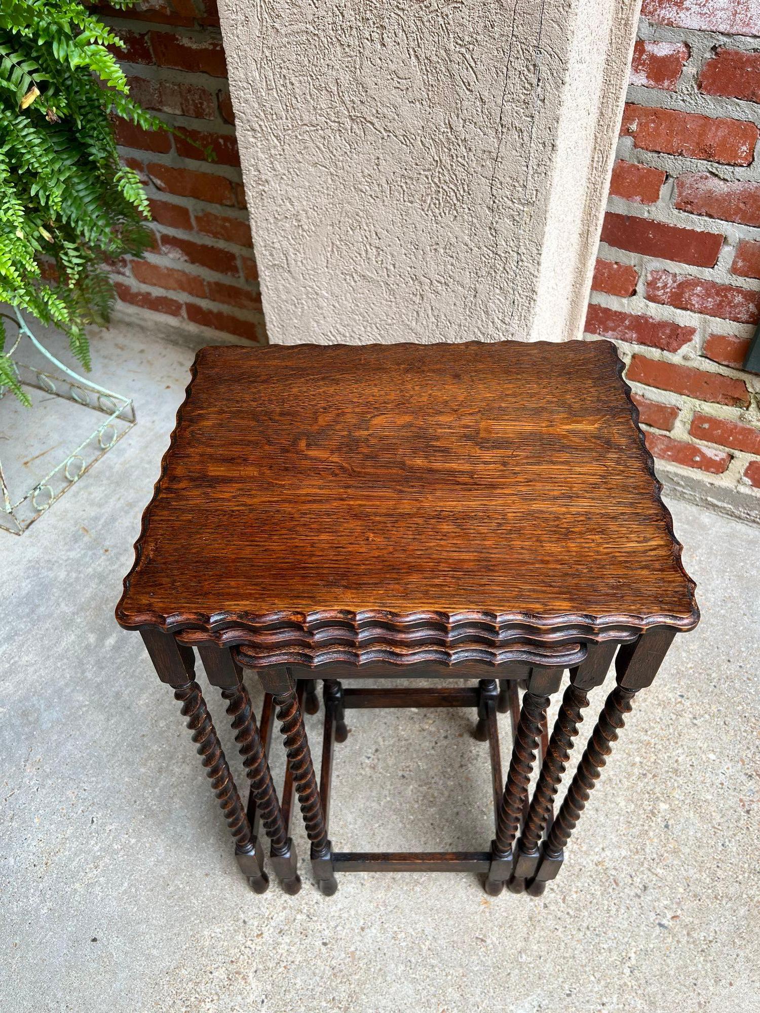 Set 3 Antique English Nesting Table End Sofa Table Barley Twist Tiger Oak Petite 8