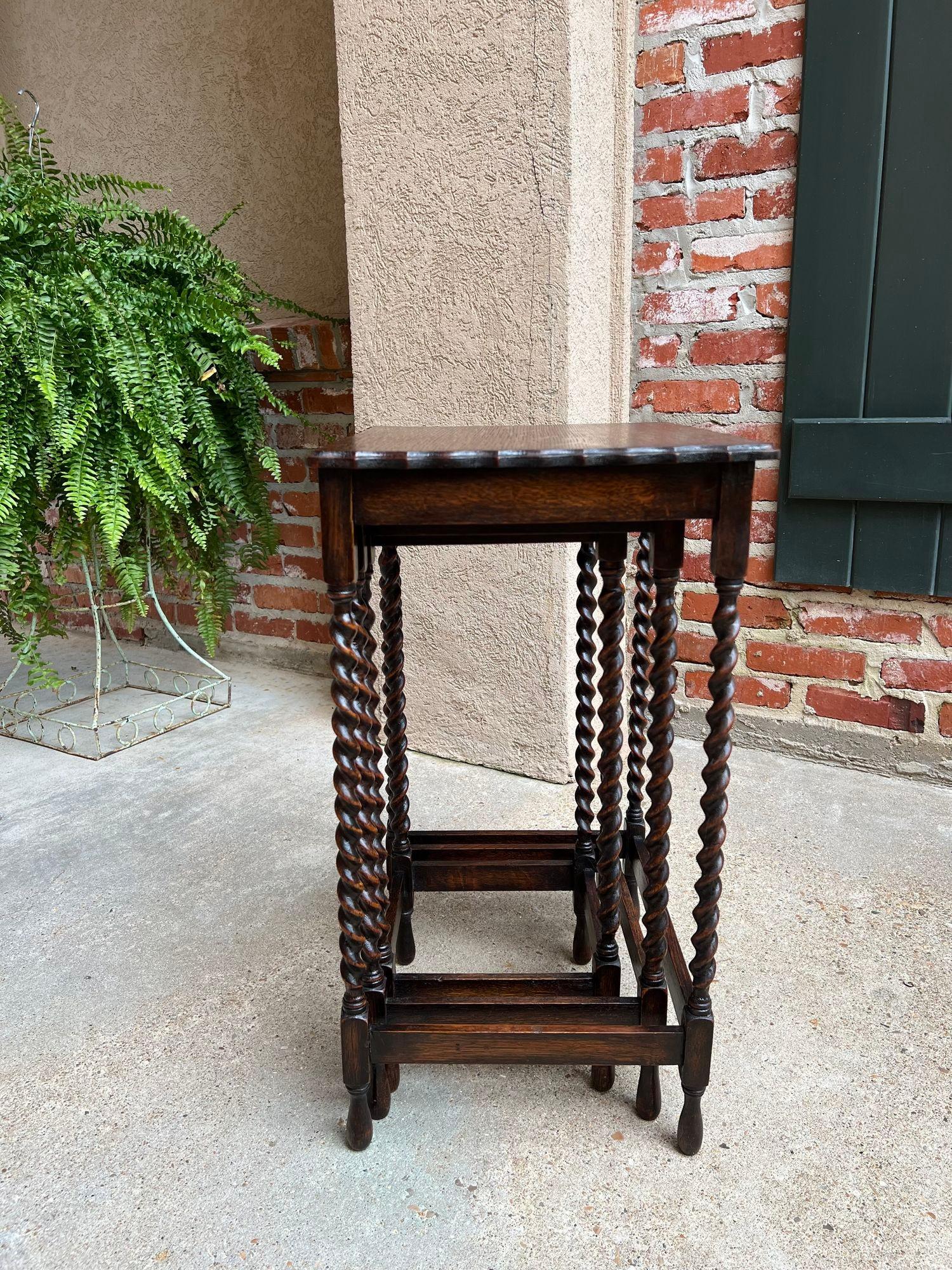 Set 3 Antique English Nesting Table End Sofa Table Barley Twist Tiger Oak Petite 11