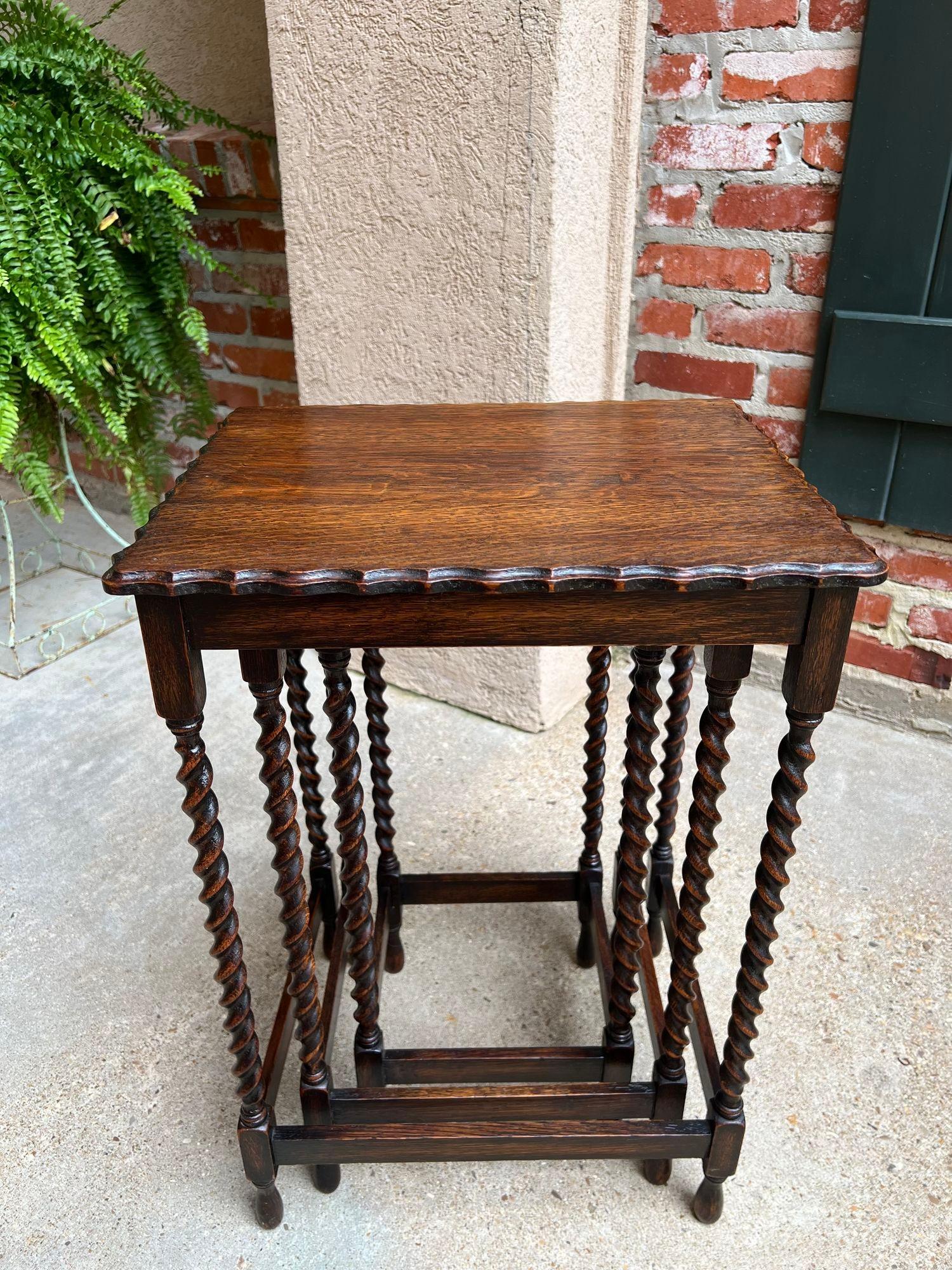 Set 3 Antique English Nesting Table End Sofa Table Barley Twist Tiger Oak Petite 13