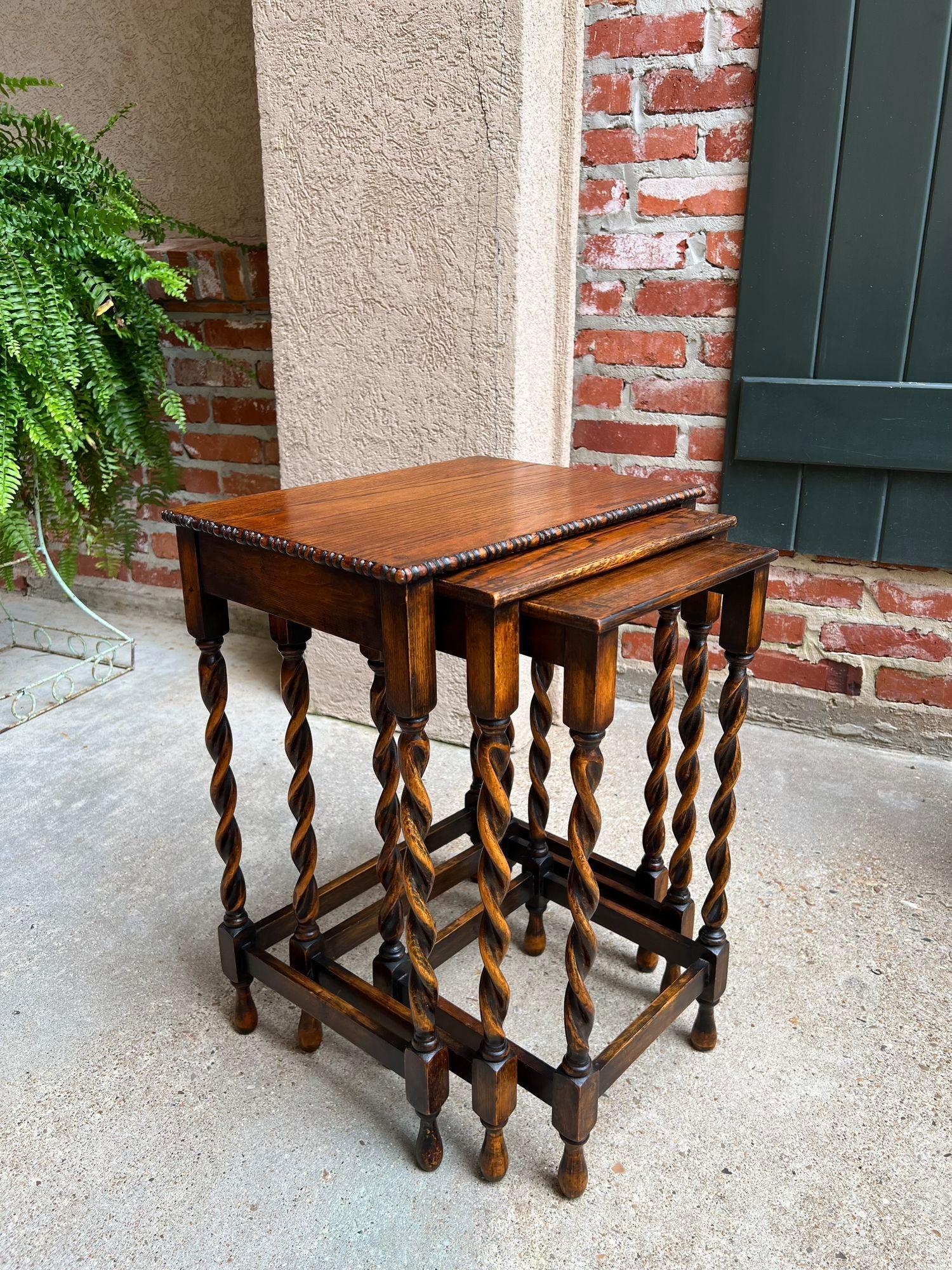 Jacobean Set 3 Antique English Nesting Table End Sofa Table Barley Twist Tiger Oak Petite