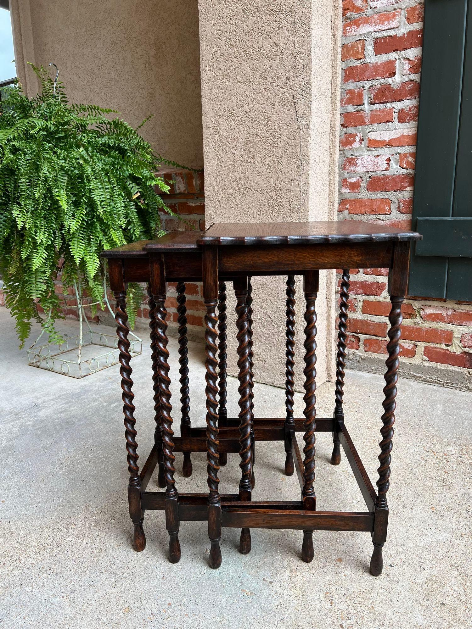 Set 3 Antique English Nesting Table End Sofa Table Barley Twist Tiger Oak Petite 2