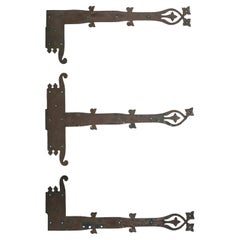 Set 3 Used Floral Hammered Iron Door Strap Hinges