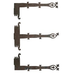 Set 3 Antique Floral Hammered Iron Door Strap Hinges