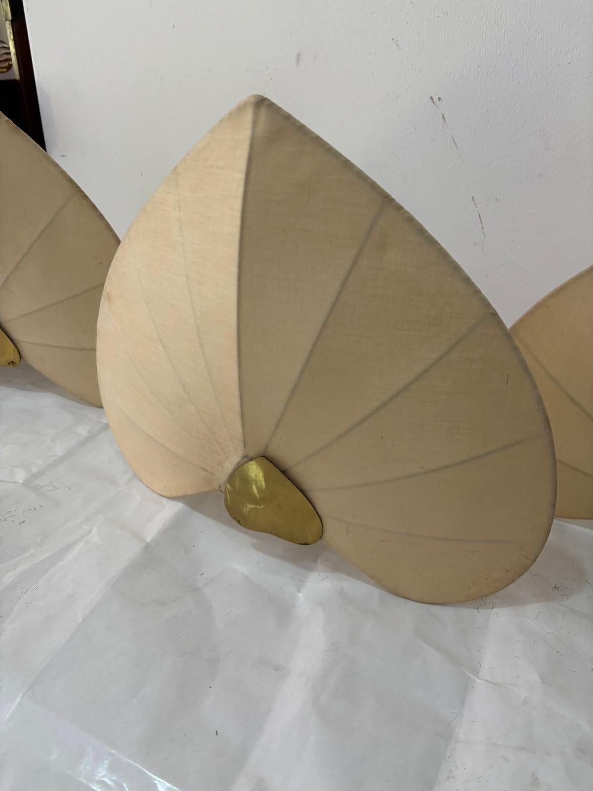 Satz 3 Applique con paravento in seta e struttura in ottone anni '60 im Angebot 5