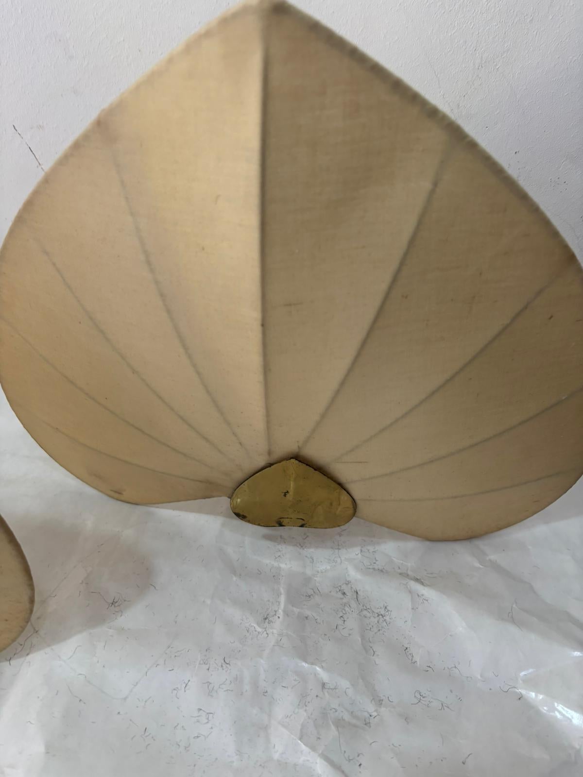 Satz 3 Applique con paravento in seta e struttura in ottone anni '60 im Angebot 6