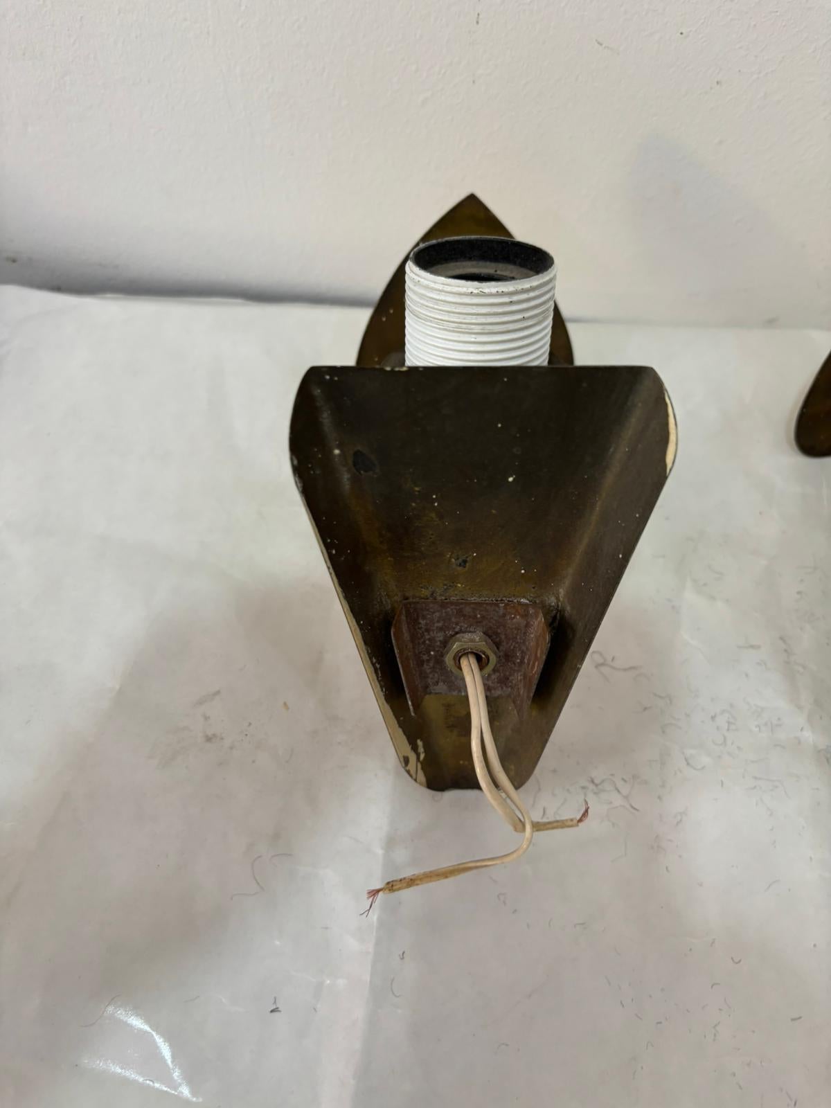 Satz 3 Applique con paravento in seta e struttura in ottone anni '60 im Angebot 7