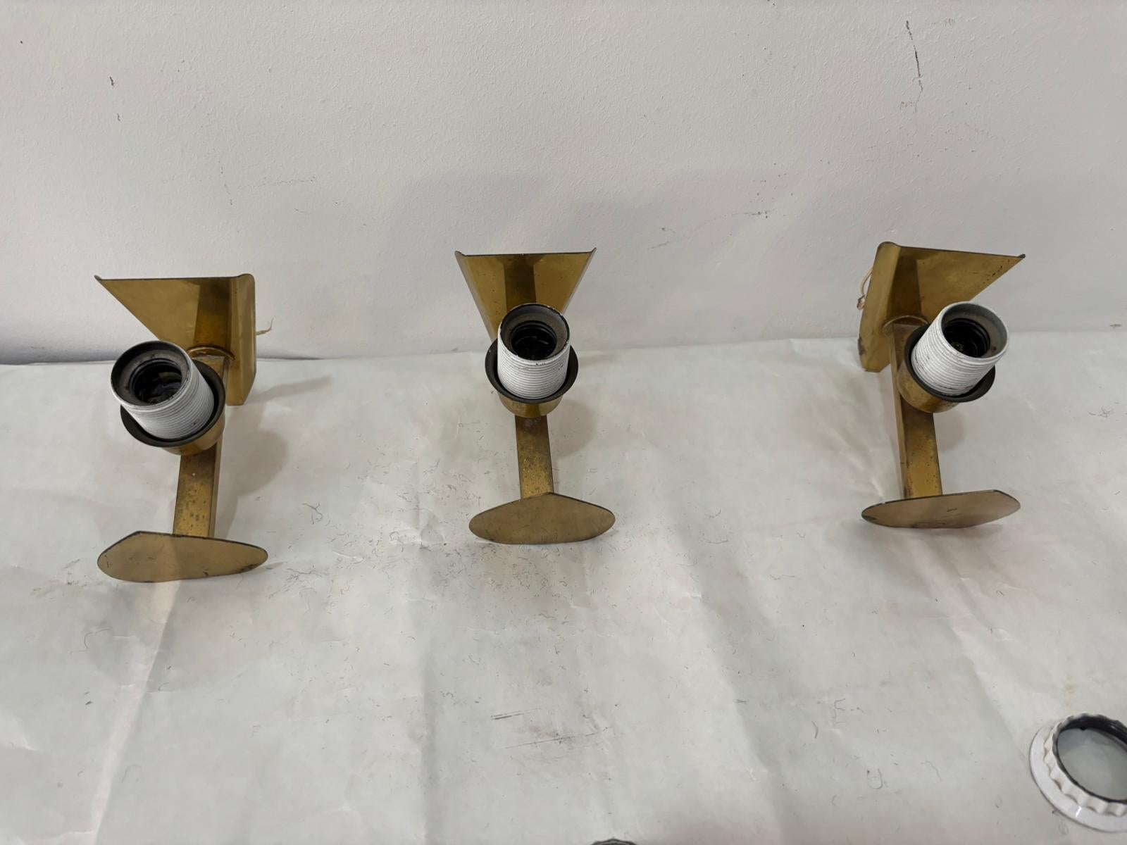 Satz 3 Applique con paravento in seta e struttura in ottone anni '60 im Angebot 9