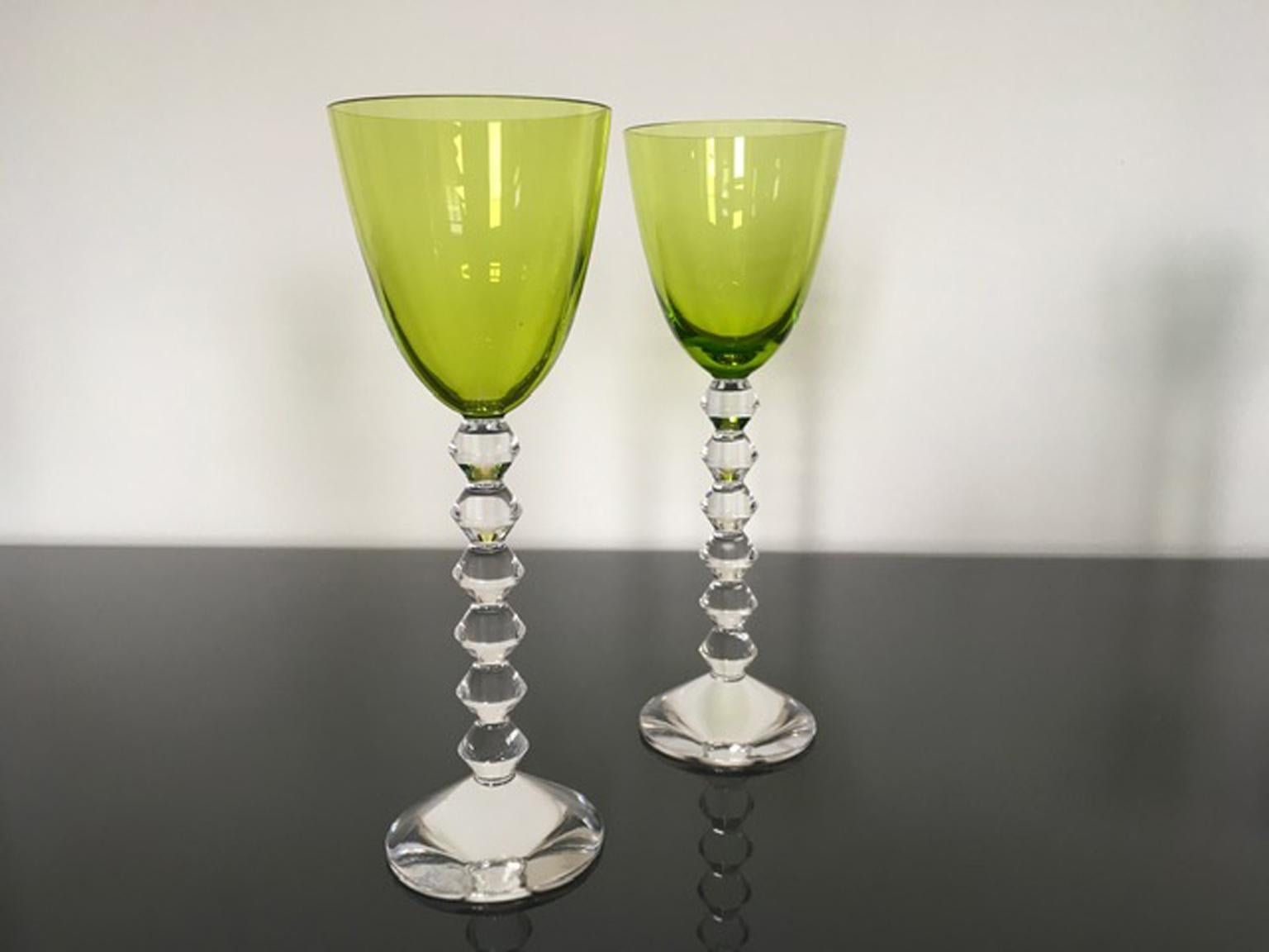 Modern Set 3 Baccarat Crystal Glasses in Red Blue Cobalt and Green For Sale