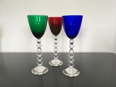 Set 3 Baccarat Crystal Glasses in Red Blue Cobalt and Green