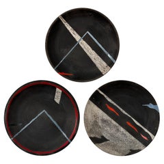 Set 3 Black Stoneware Abstract Glazed Wall Chargers