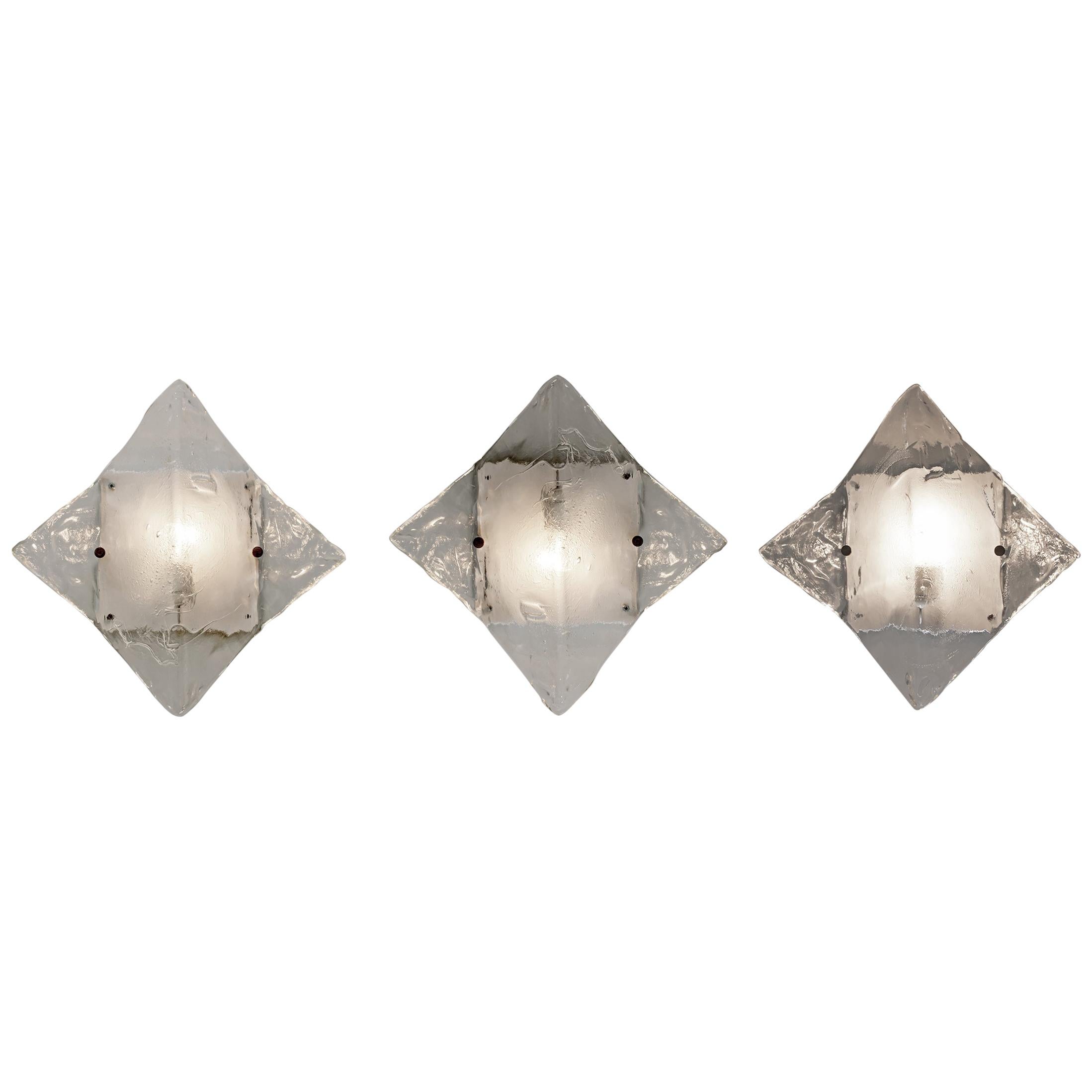 Set 3 Carlo Nason Mid-Century Modern Italian Murano Sconces for Mazzega, 1960s