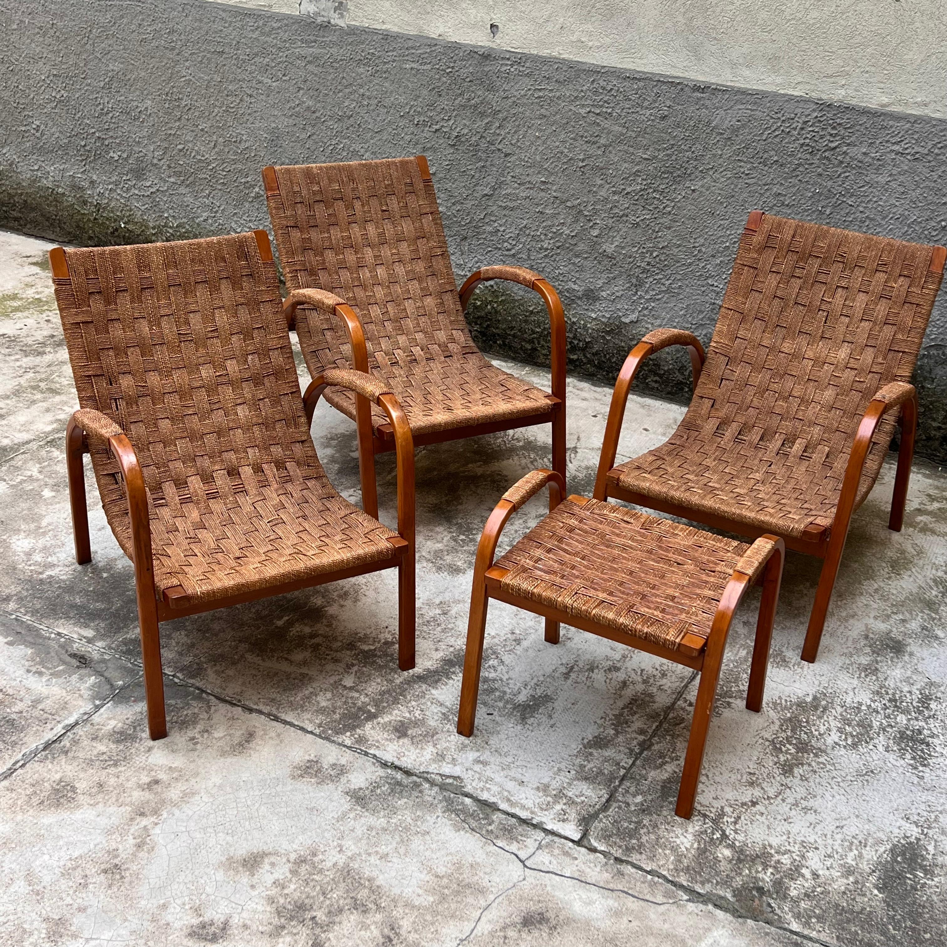 Italian Set 3 Chaise Lounge and 1 Stool/Pouff - G. Pagano Pogatschnig - italy 1940s For Sale