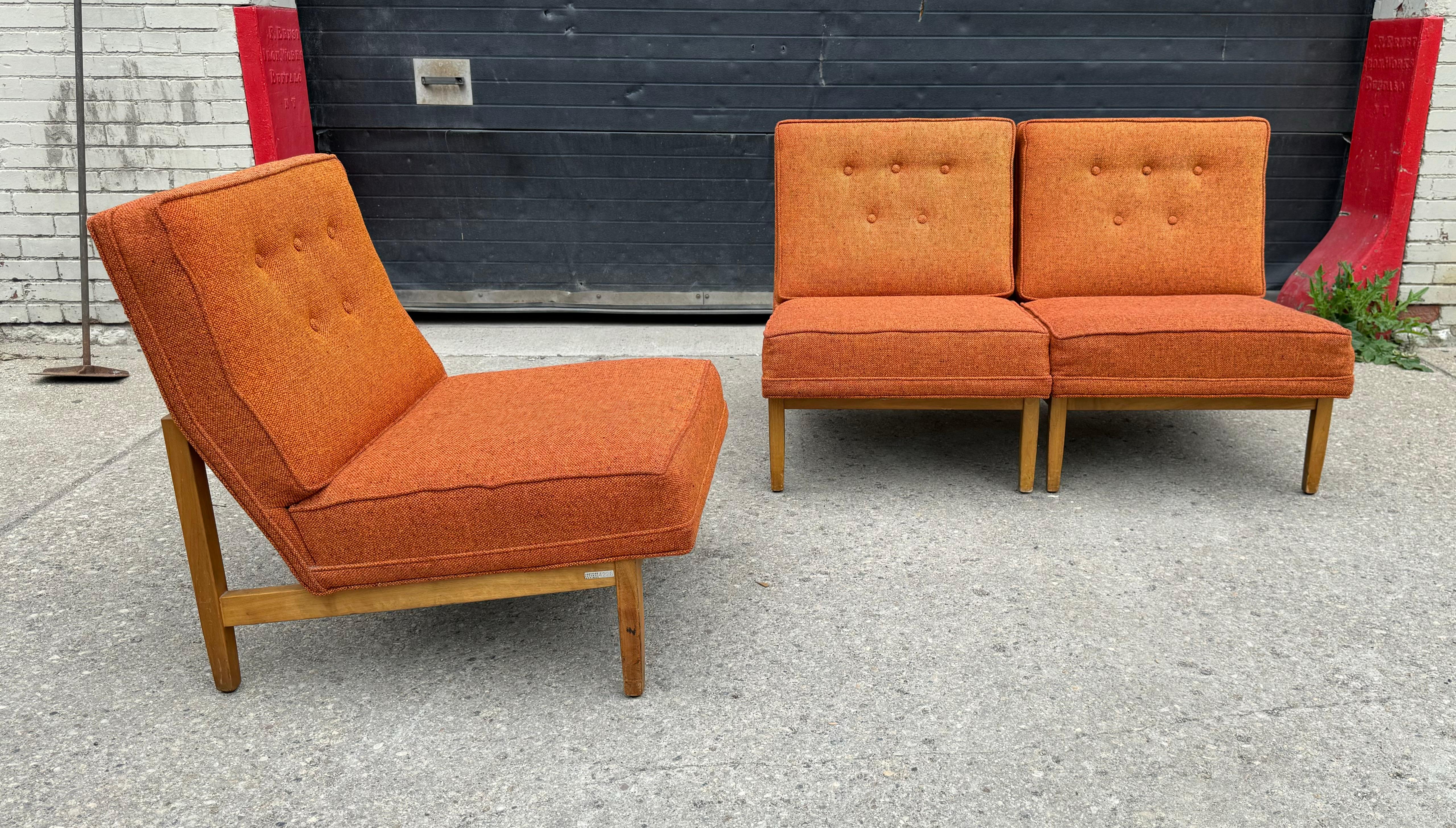 Mid-Century Modern Set 3 Florence Knoll Slipper Chairs (3-seat sofa) . Classic Mid Century Modern