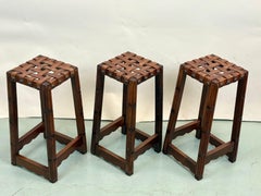 Set, 3 French Modern Craftsman Leather Strap Bar Stools, Jean Michel Frank, 1940
