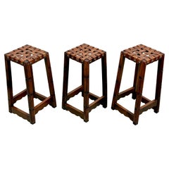 Set, 3 French Modern Craftsman Leather Strap Bar Stools, Jean Michel Frank, 1940