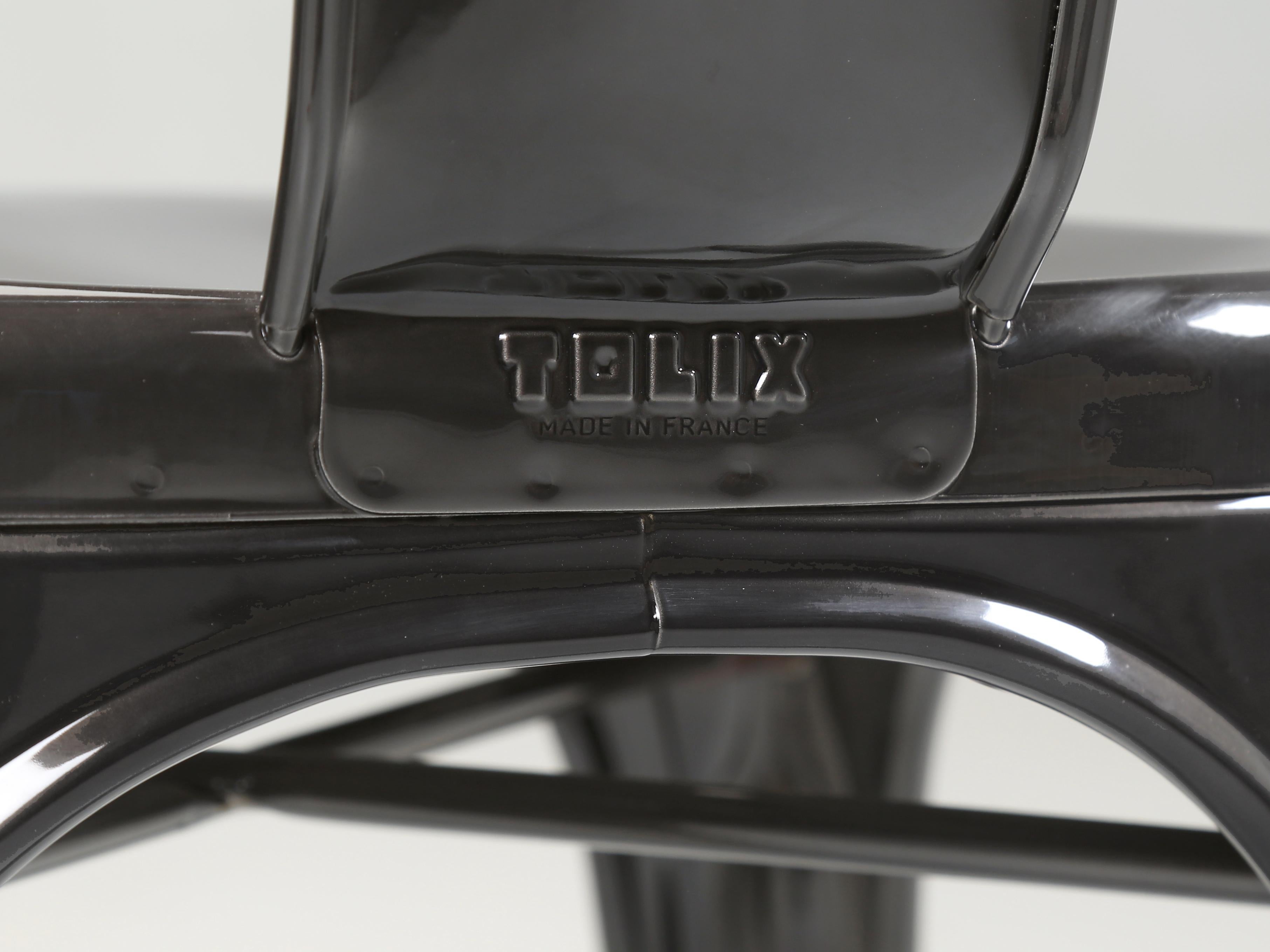 Set (3) Gloss Graphite Genuine French Tolix AC Style Stacking Chairs Wide Seats For Sale 4