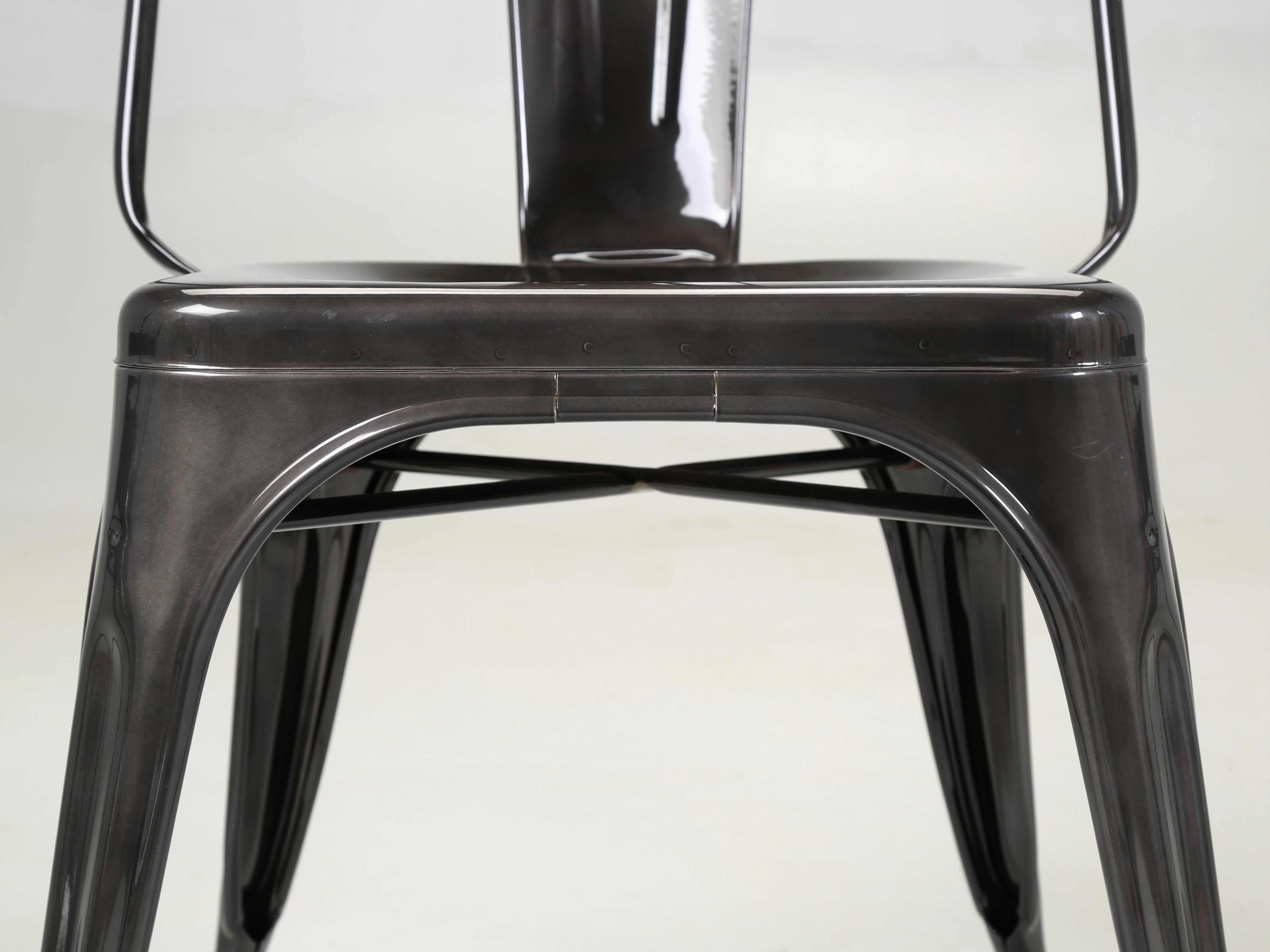 Set (3) Gloss Graphite Genuine French Tolix AC Style Stacking Chairs Wide Seats For Sale 6