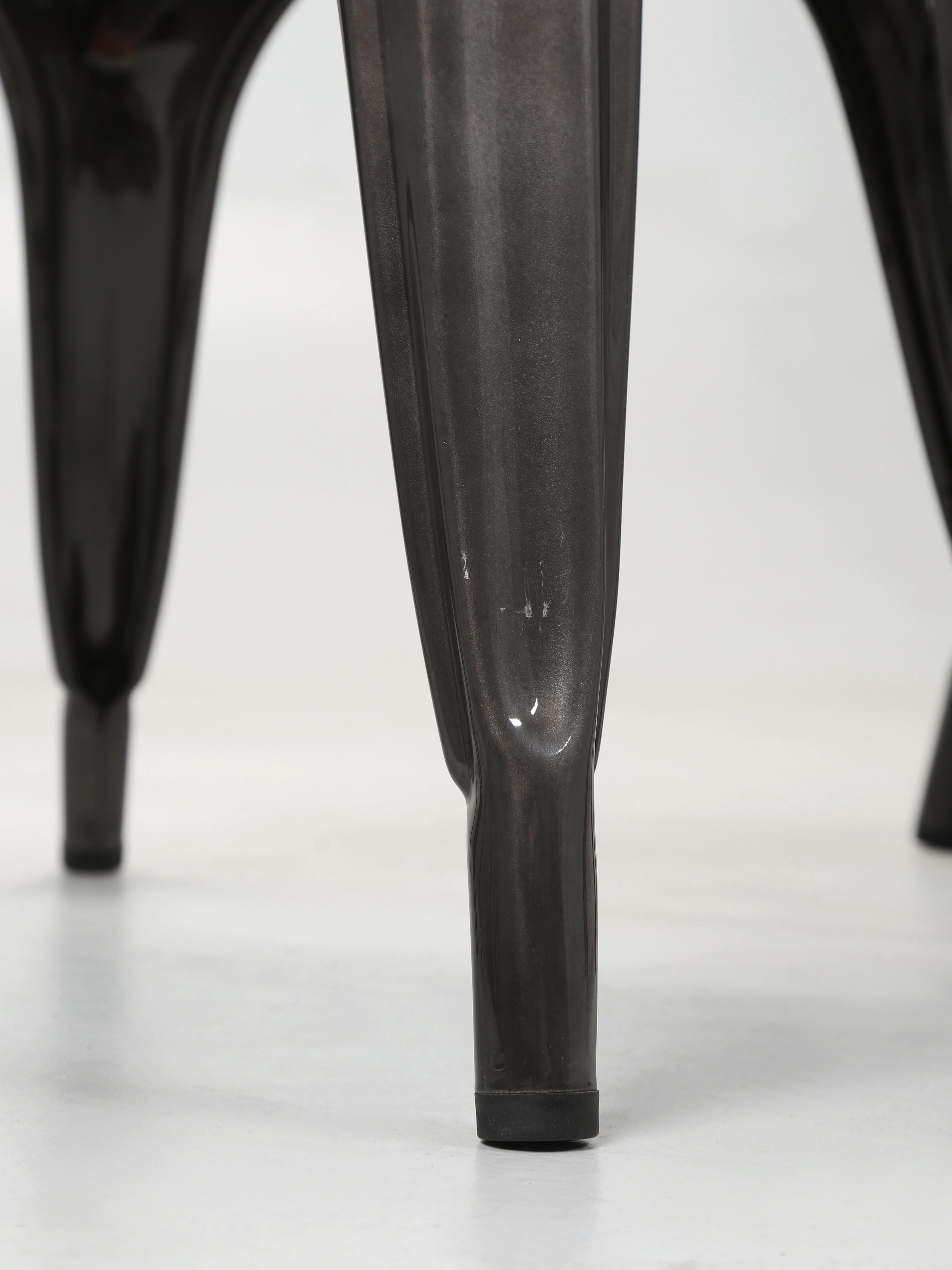 Set (3) Gloss Graphite Genuine French Tolix AC Style Stacking Chairs Wide Seats For Sale 8