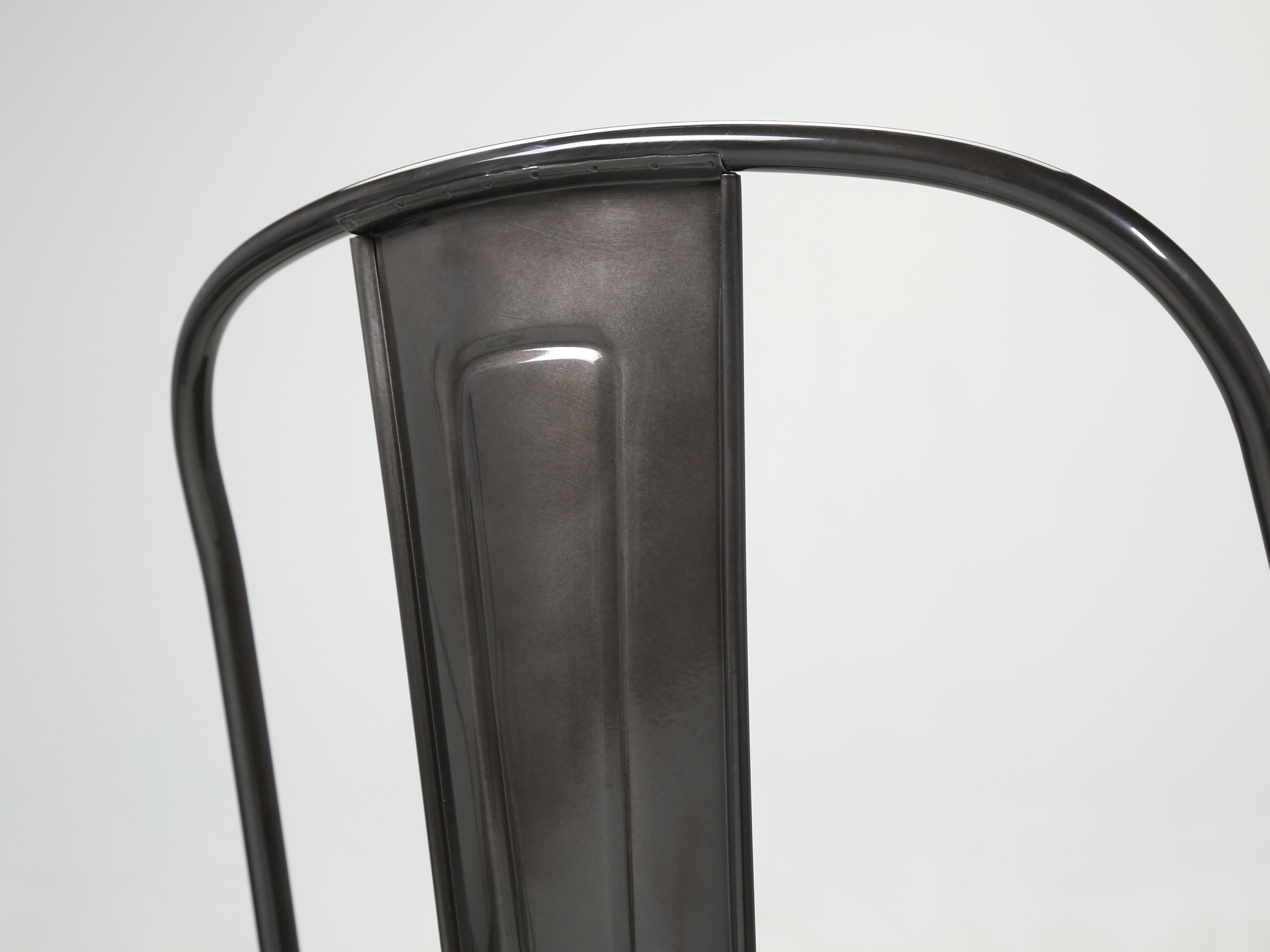Contemporary Set (3) Gloss Graphite Genuine French Tolix AC Style Stacking Chairs Wide Seats For Sale
