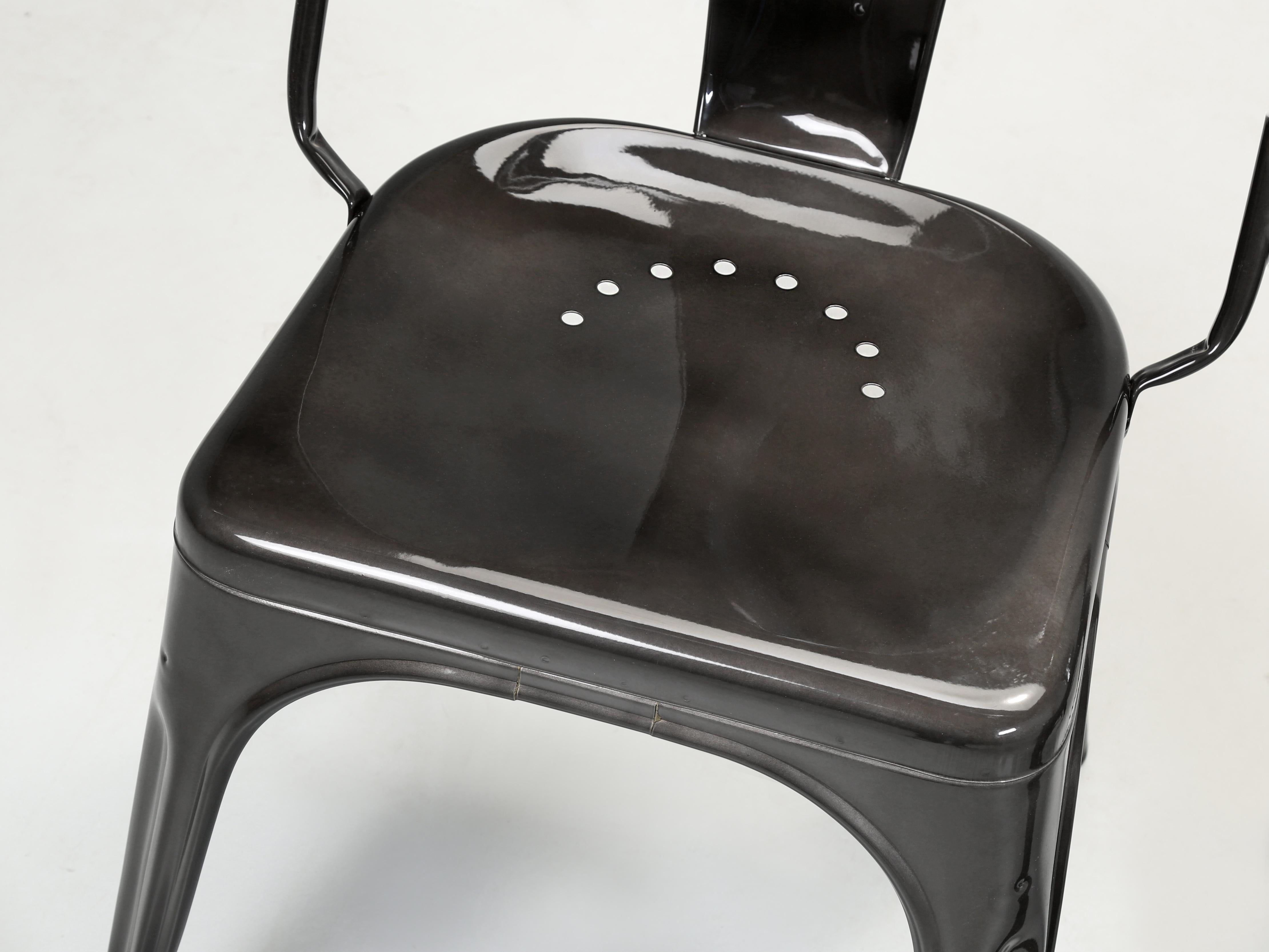 Set (3) Gloss Graphite Genuine French Tolix AC Style Stacking Chairs Wide Seats For Sale 2
