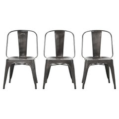 Set (3) Gloss Graphite Genuine French Tolix AC Style Stacking Chairs Wide Seats
