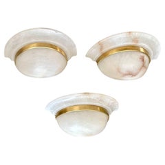 Set 3 Half Moon Alabaster & Brass Wall Light Sconces