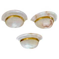 Set 3 Half Moon Alabaster & Brass Wall Light Sconces