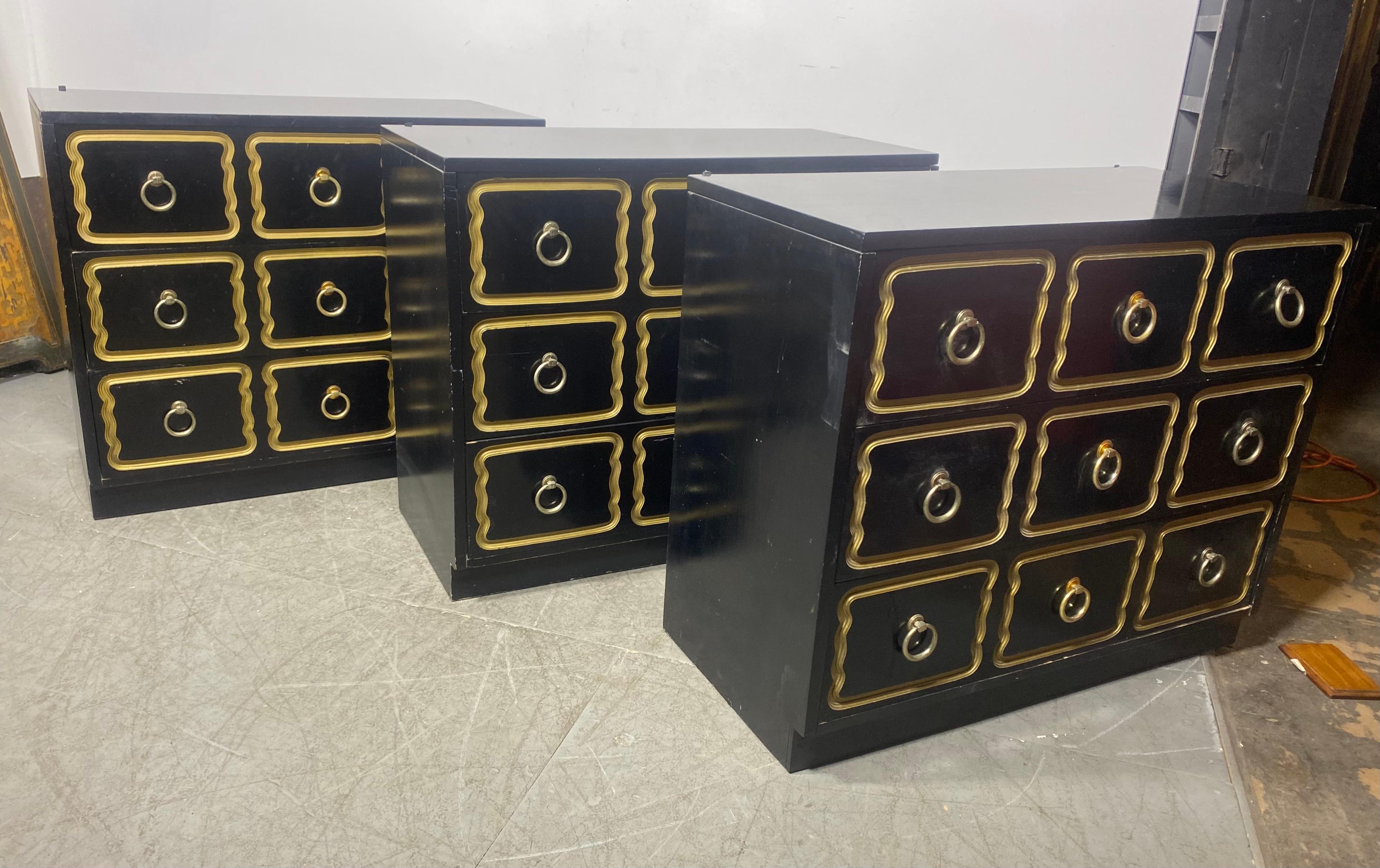 Mid-20th Century Set (3) Hollywood Regency Nightstands / Chests Dorothy Draper Espana Style 
