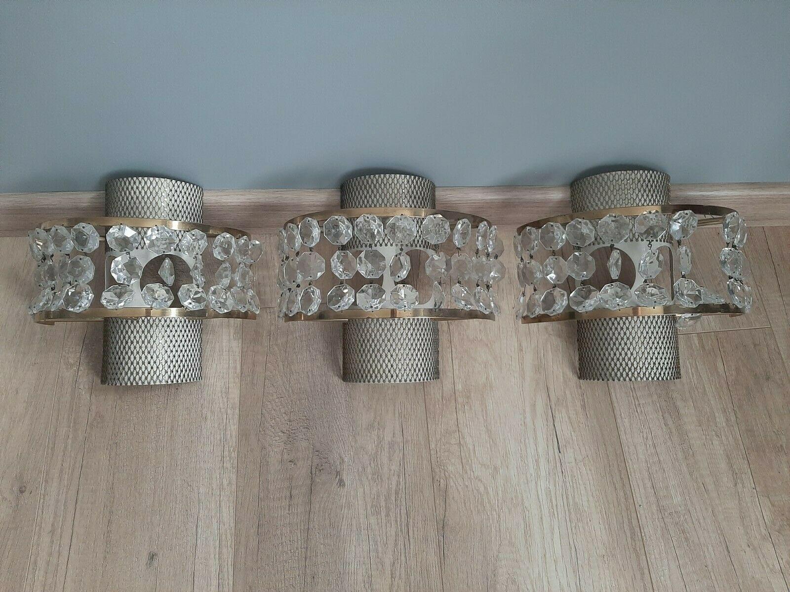 1960's Set of 3 Italian Modernist Brass Patterned with Glass Strands Wall Sconces by Bruno Gatta Stilnovo. I found these beauties in Italy.