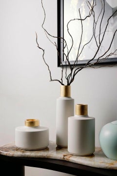 Set/3 Jars, White and Gold Leaf, Handmade in Portugal by Greenapple