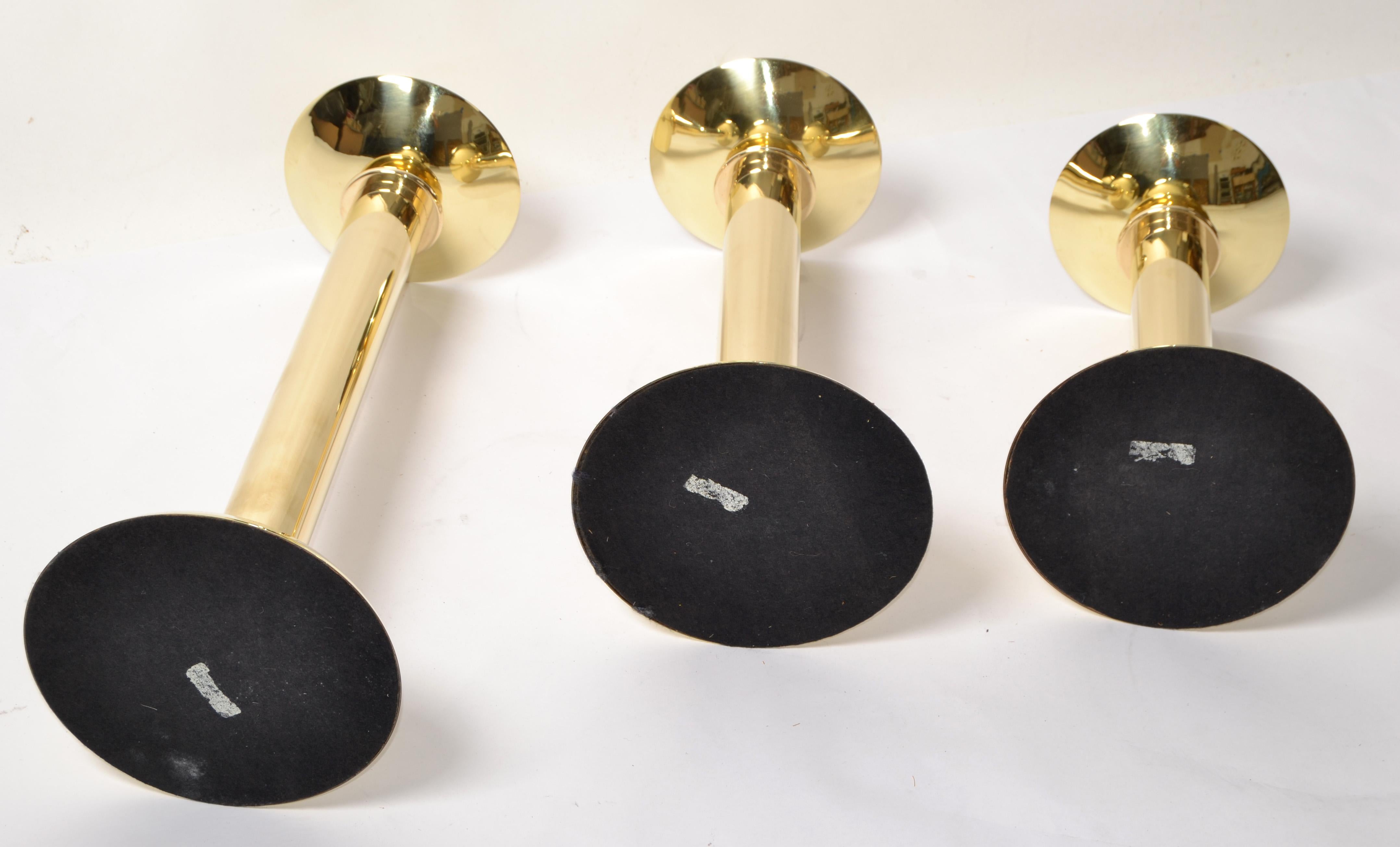 Set 3 Karl Springer LTD Polished Brass Nesting Pillar Candlesticks Holders 1985  For Sale 7