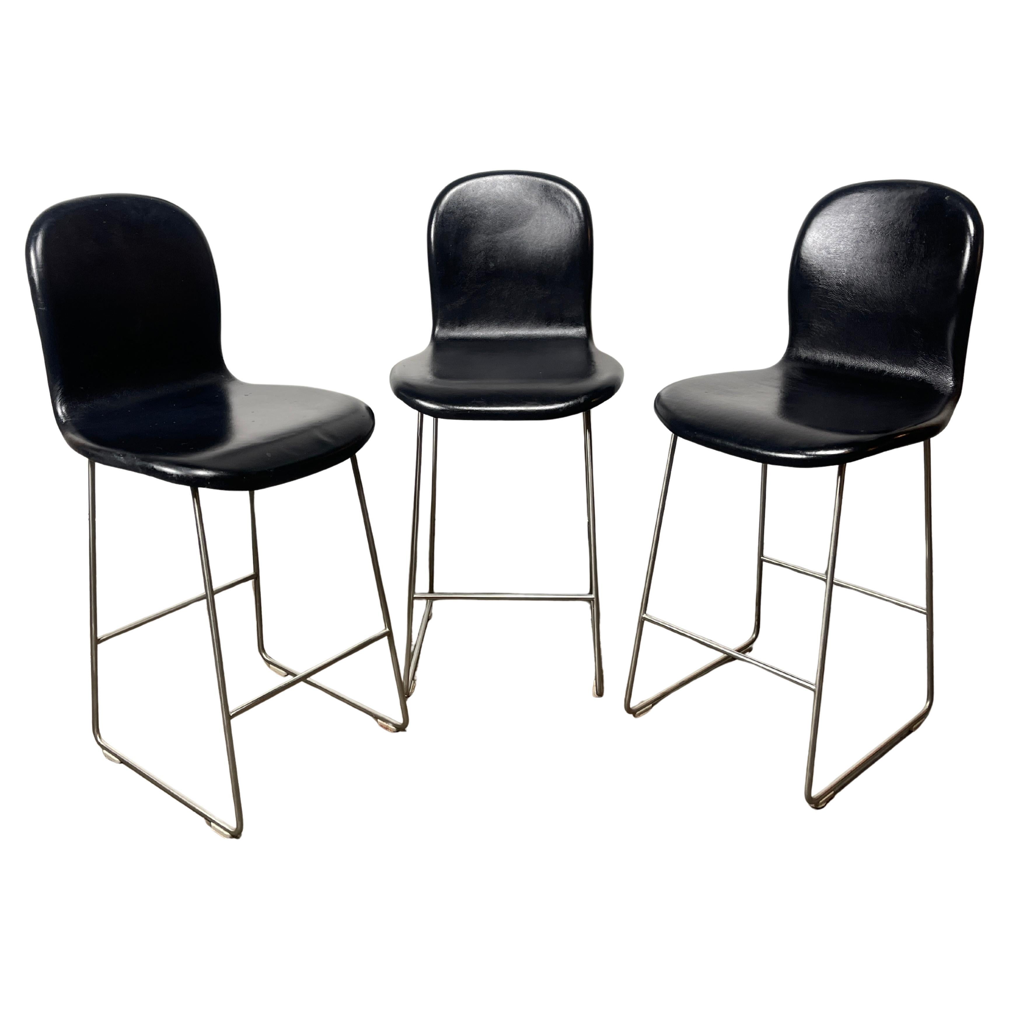 Set 3 Leather Bar / Counter Stools Jasper Morrison / Cappellini "tate"