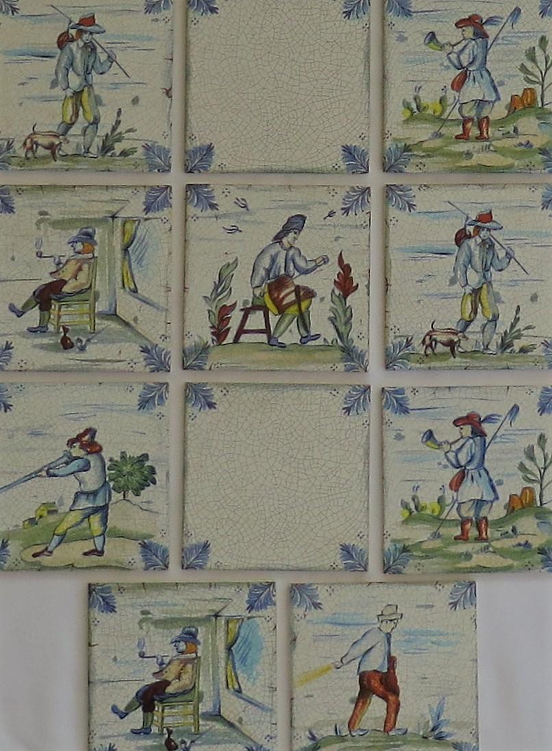 These are a good set of ELEVEN glazed ceramic wall tiles, all with a countryside theme, manufactured by Servais of Germany and dating to the mid-20th century, circa 1950.

We have four sets of eleven tiles per set and this is set 3

Each tile is