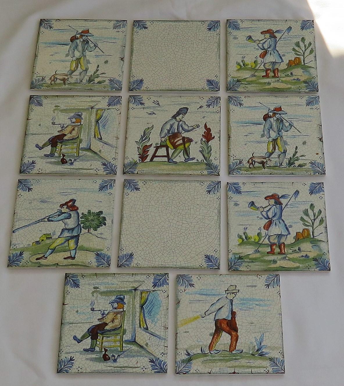 Folk Art Set of Eleven Ceramic Wall Tiles by Servais of Germany Set 3, circa 1950