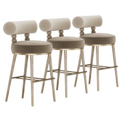 Set 3 di Sgabelli da bar Aretha in ciniglia e rovere chiaro di Atelier A