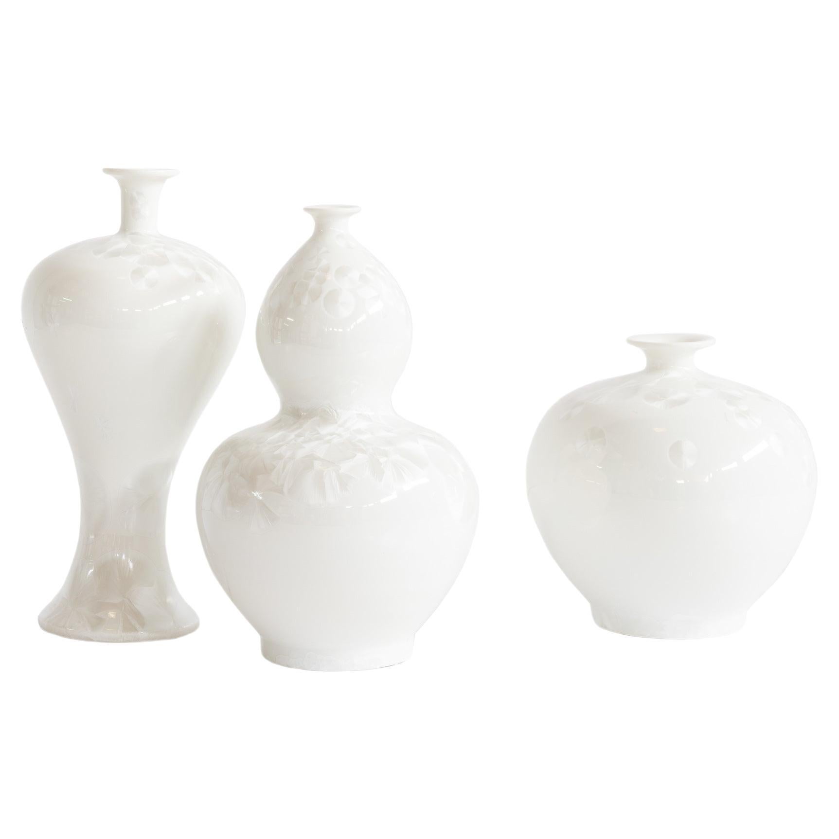 Set/3 Porcelain Vases, DiaoChan Vases, White, Handmolded & Hand Decorated