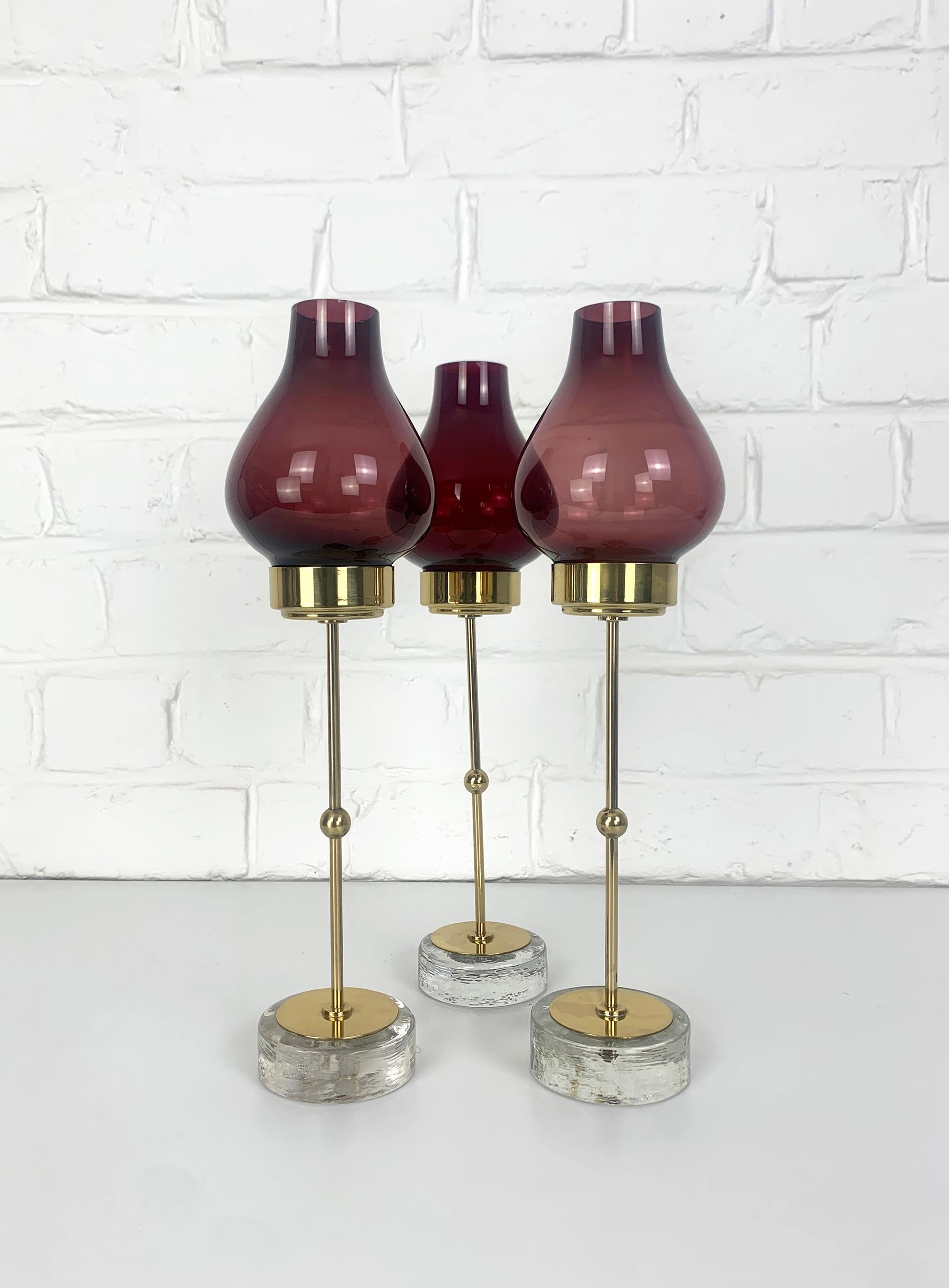 Set 3 skandinavisch-moderne Kerzenhalter aus Messing Gunnar Ander Ystad Metall Schweden