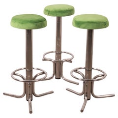 Set of 3 vintage 70s green metal stools Italian design