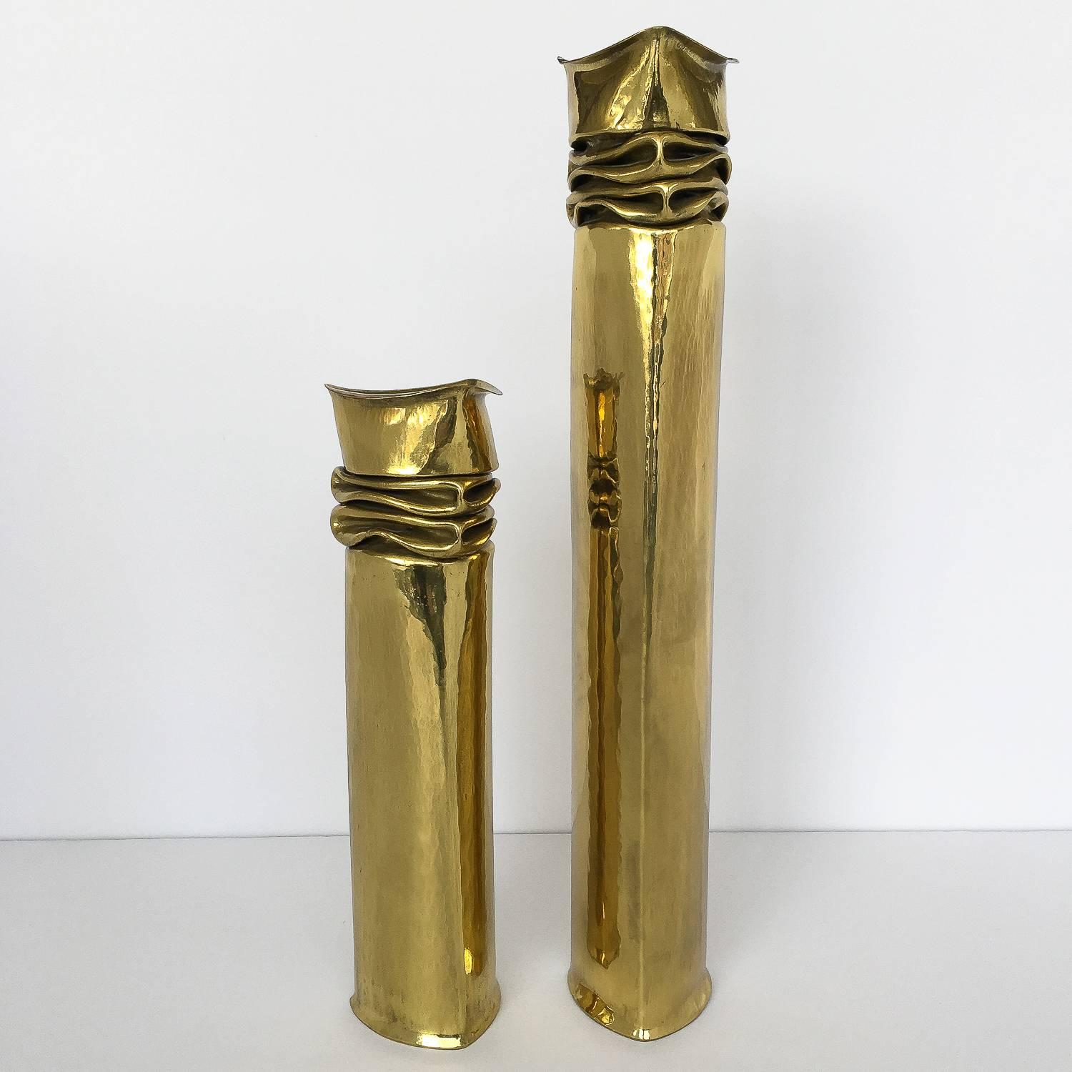 Late 20th Century Set of Three Thomas Roy Markusen Brutalist Brass Candleholder / Vases