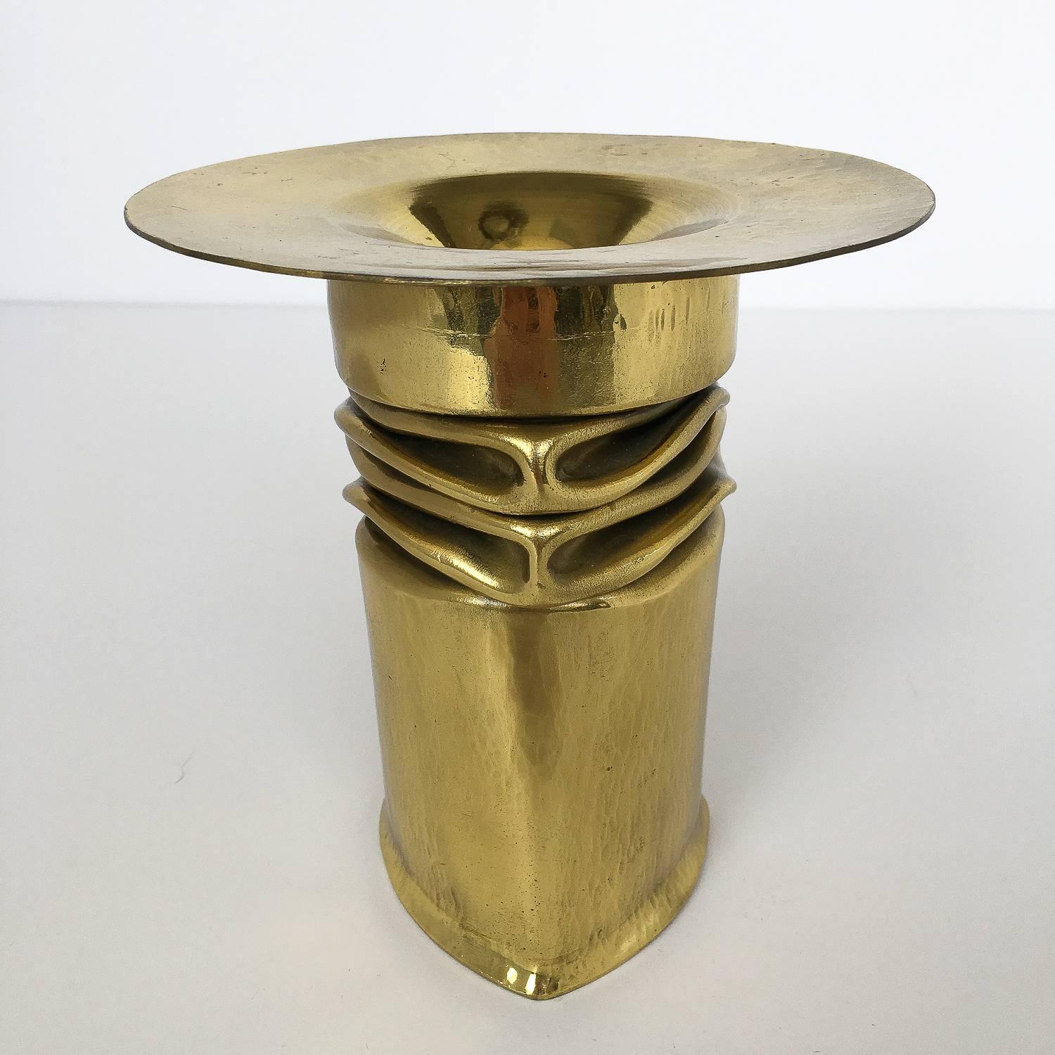 Metal Set of Three Thomas Roy Markusen Brutalist Brass Candleholder / Vases