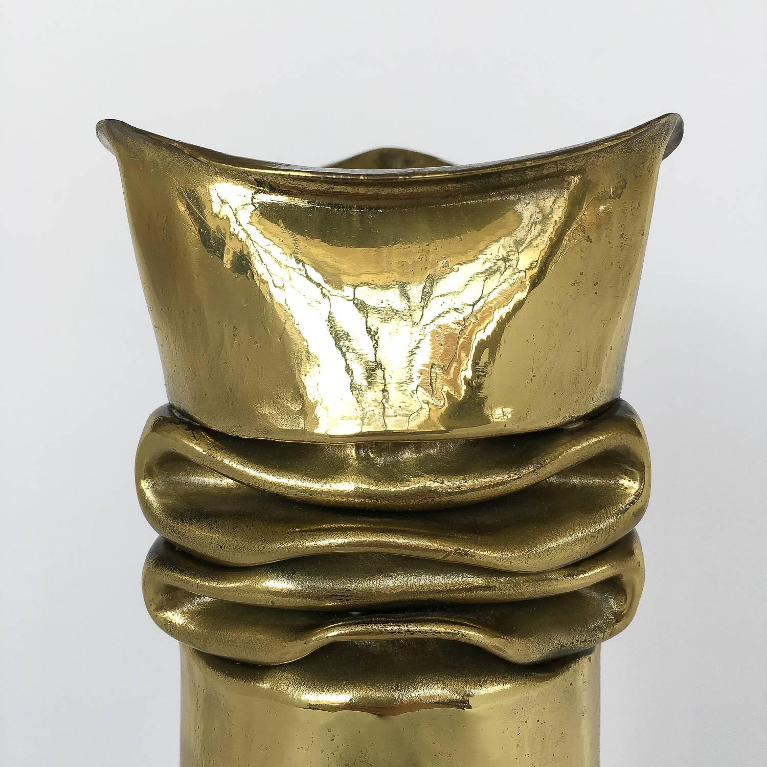 Set of Three Thomas Roy Markusen Brutalist Brass Candleholder / Vases 1