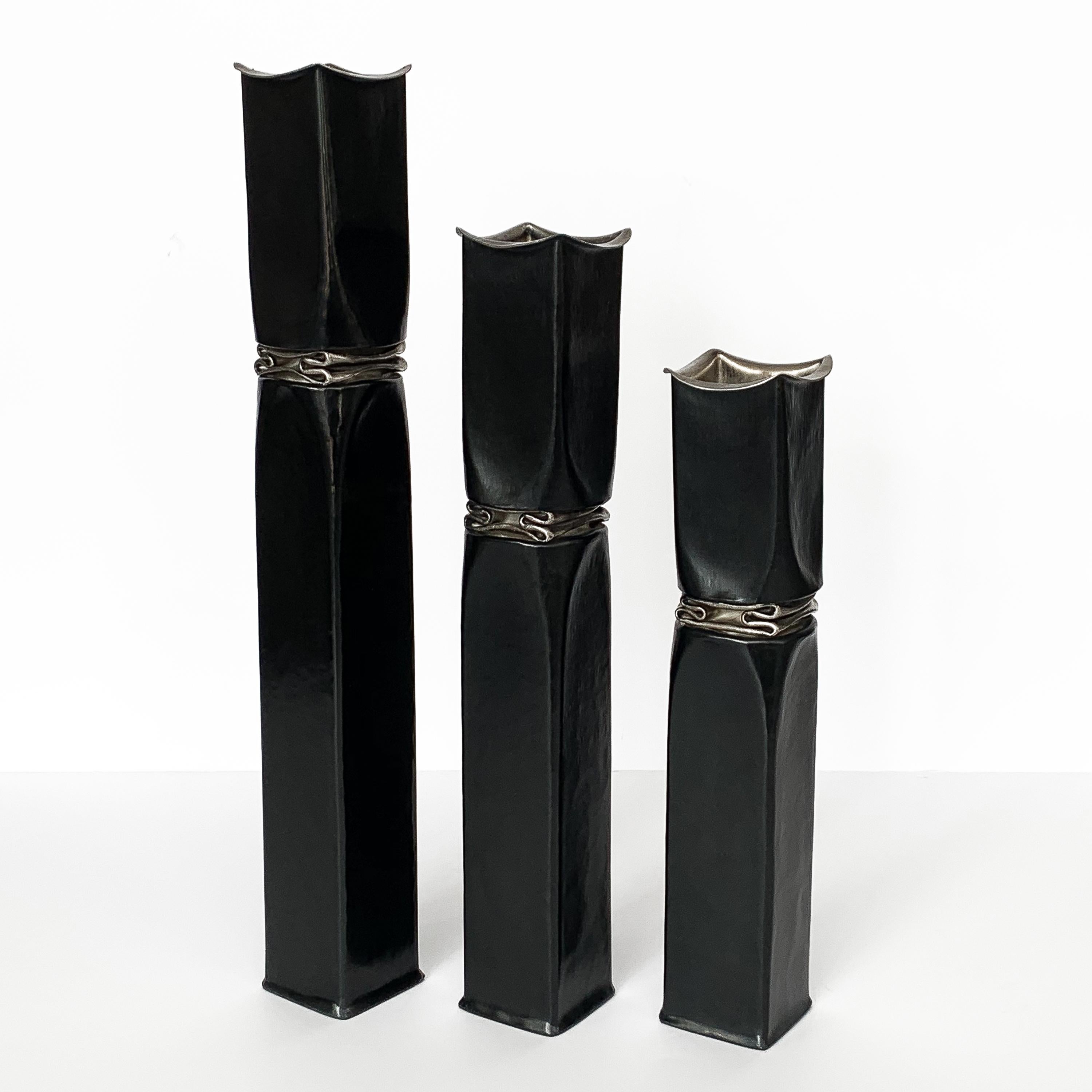 Set 3 Thomas Roy Markusen Brutalist Candleholders or Vases In Excellent Condition In Chicago, IL