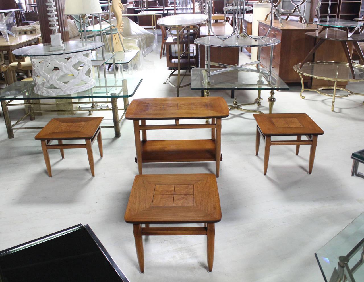 Set 3(three) American Burl Walnut Square End Side Tables Occasional Stands MINT ! en vente 2