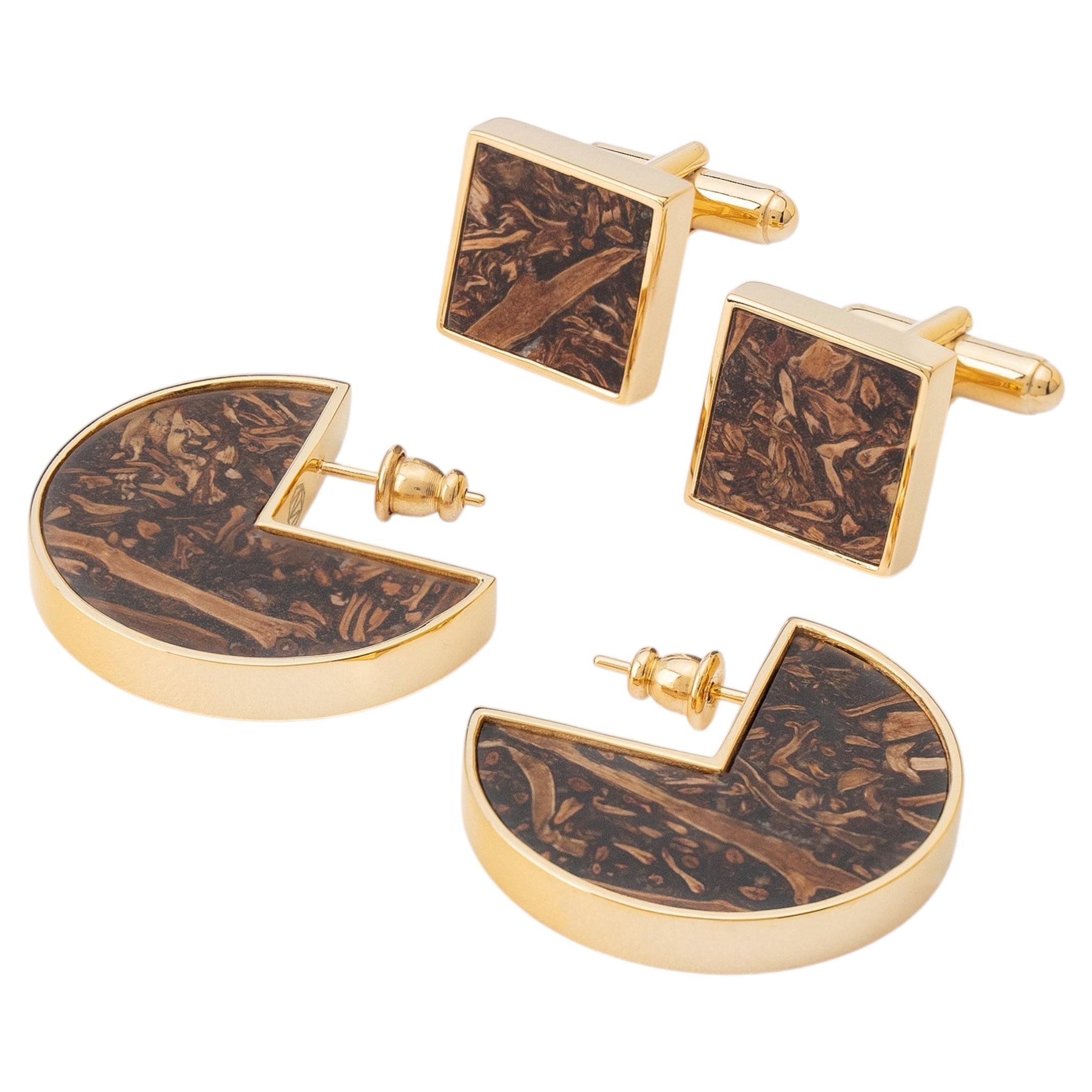 Set 3, Vinha Cufflinks & Sol Earrings in Gold Plated Brass by VIKA TONU x MATTER