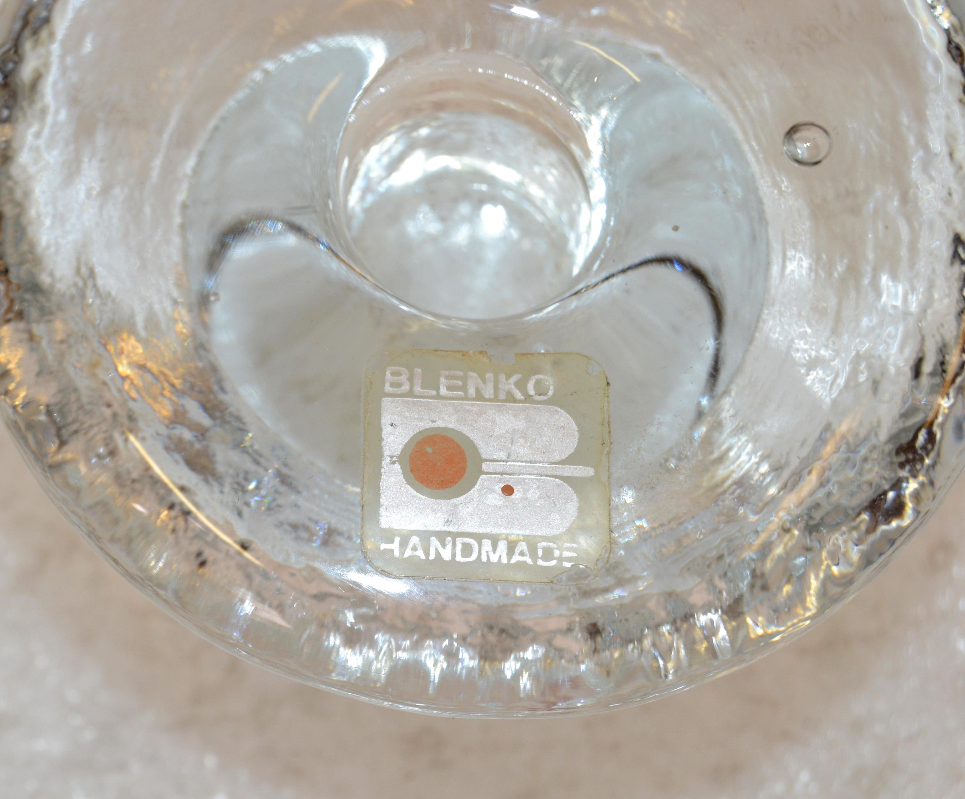 Set 3 Vintage Blenko Art Glass Ice Mushroom Candle Holders Designed Don Shepherd 1