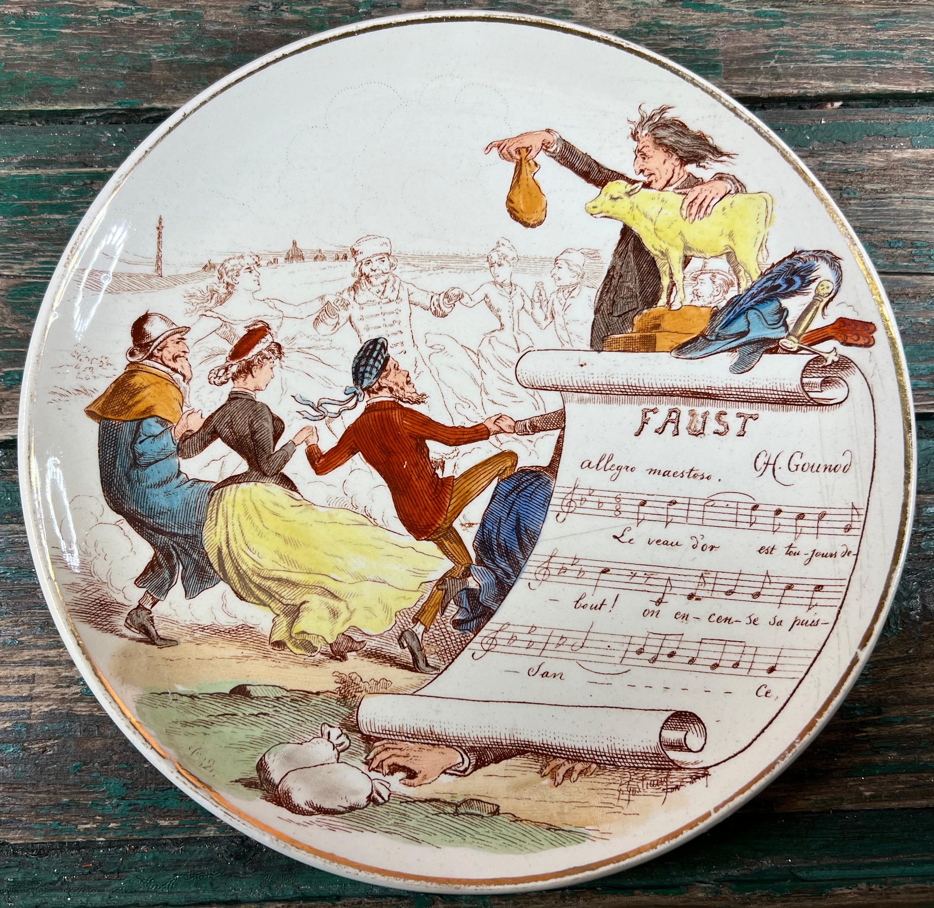 Set 3 wall plaques plates of opera music Faust from Creil Montereau In Excellent Condition For Sale In LA FERTÉ-SOUS-JOUARRE, FR
