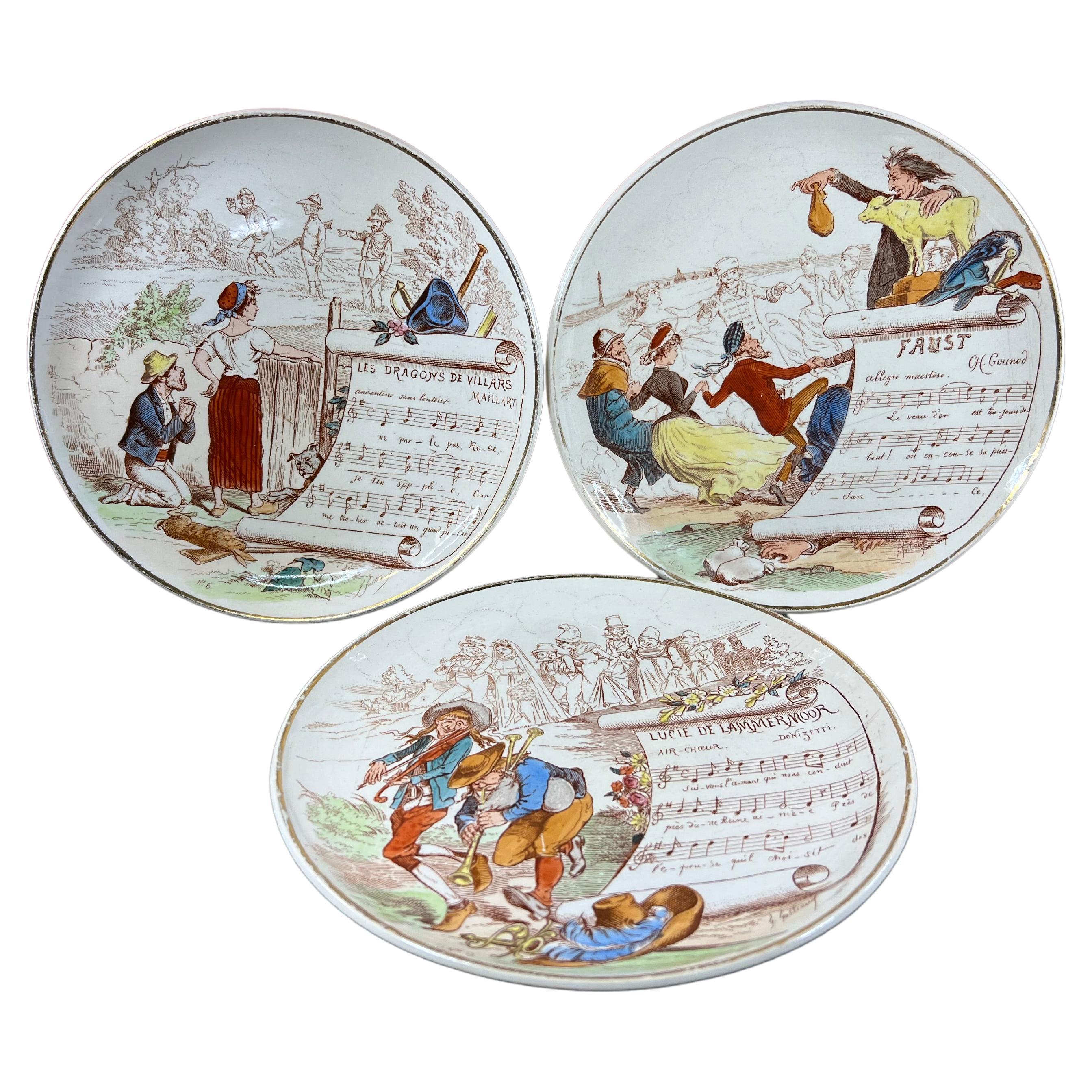 Set 3 wall plaques plates of opera music Faust from Creil Montereau