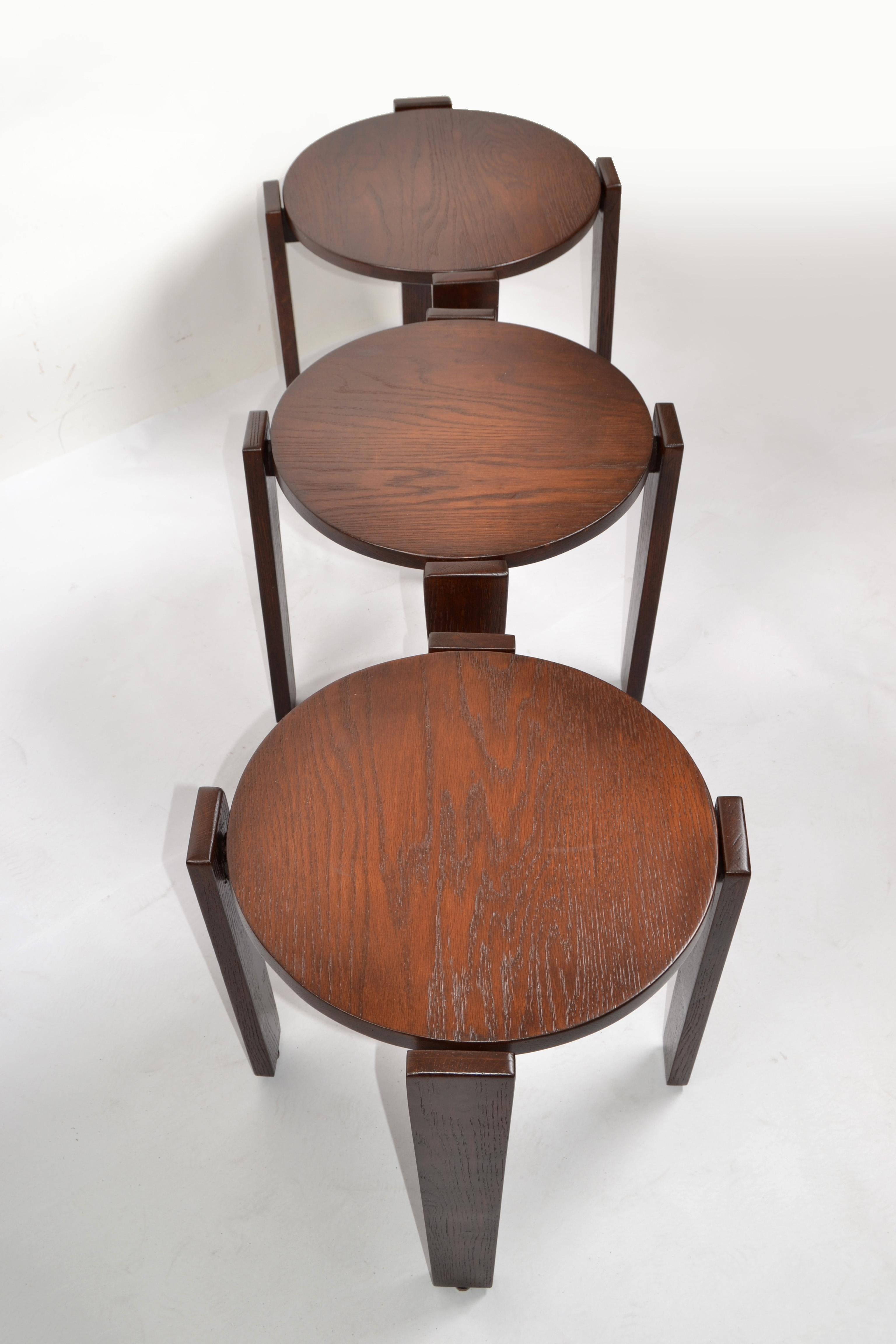 Set 3 Walnut Nesting Tables Stacking Tables Side Tables Bauhaus Bruno Rey Style For Sale 7